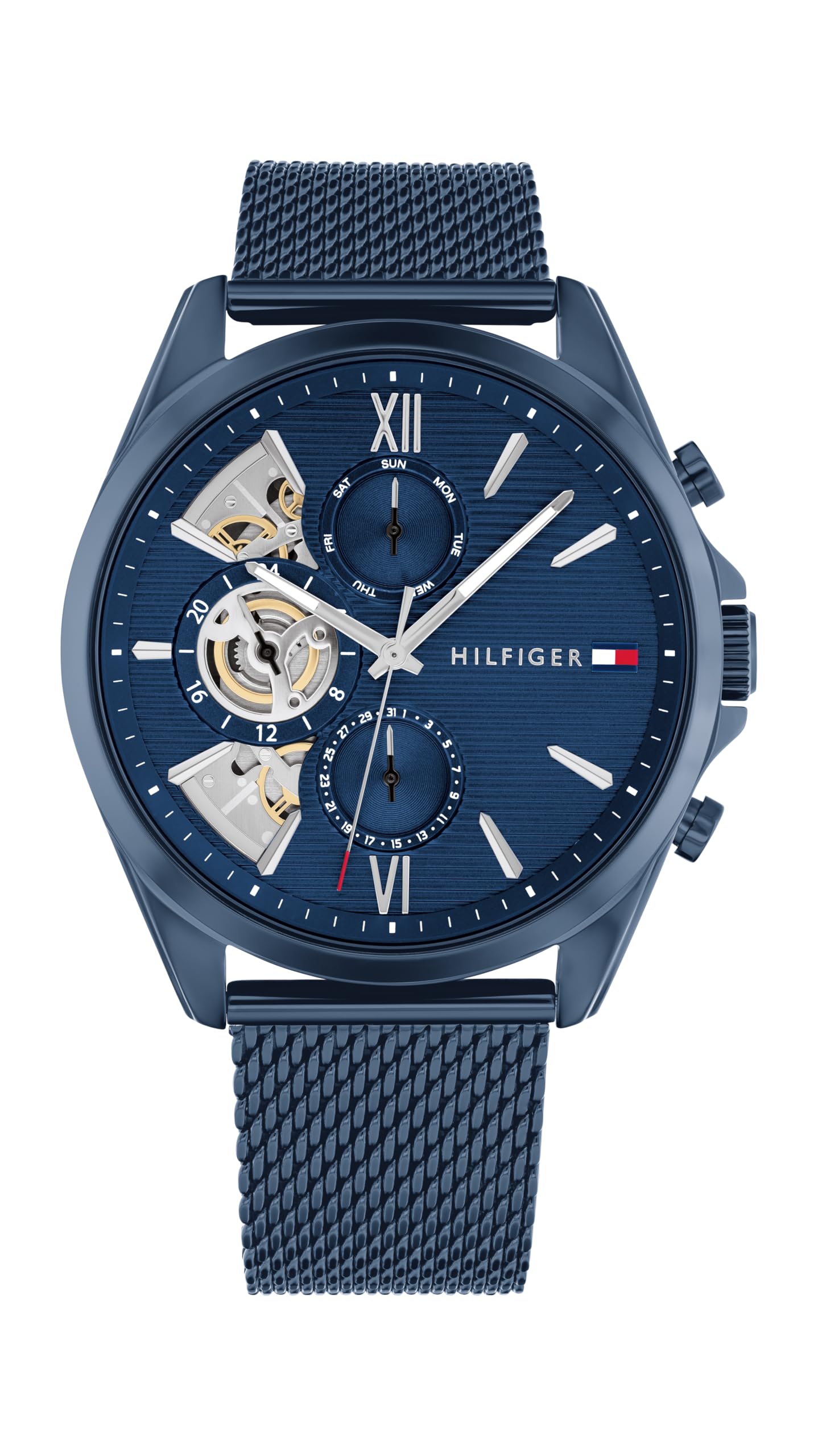 Tommy Hilfiger Multi Zifferblatt Quarz Uhr für Herren mit Silbernes Edelstahl-Mesh-Gliederarmband und Lederarmband