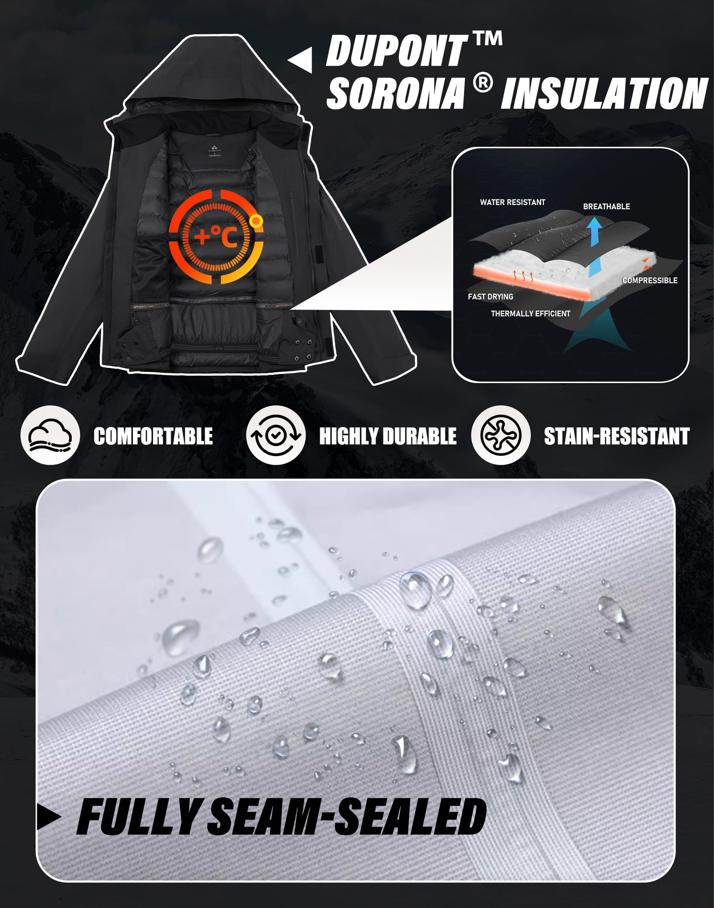 Men’s Ski Jacket – Waterproof, Warm & Breathable Snowboarding Winter Coat