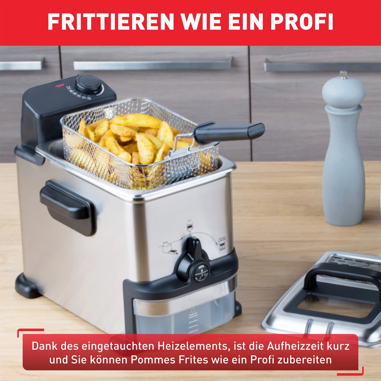 Tefal Oleoclean Pro Inox & Design Fritteuse, 2300W, Kapazität 1,2 Kg, Herausnehmbarer Ölbehälter, Automatische Öl/Fett Filterung, Timer, Thermostat, 3.5 L, Friteuse schwarz, Edelstahl, FR8040