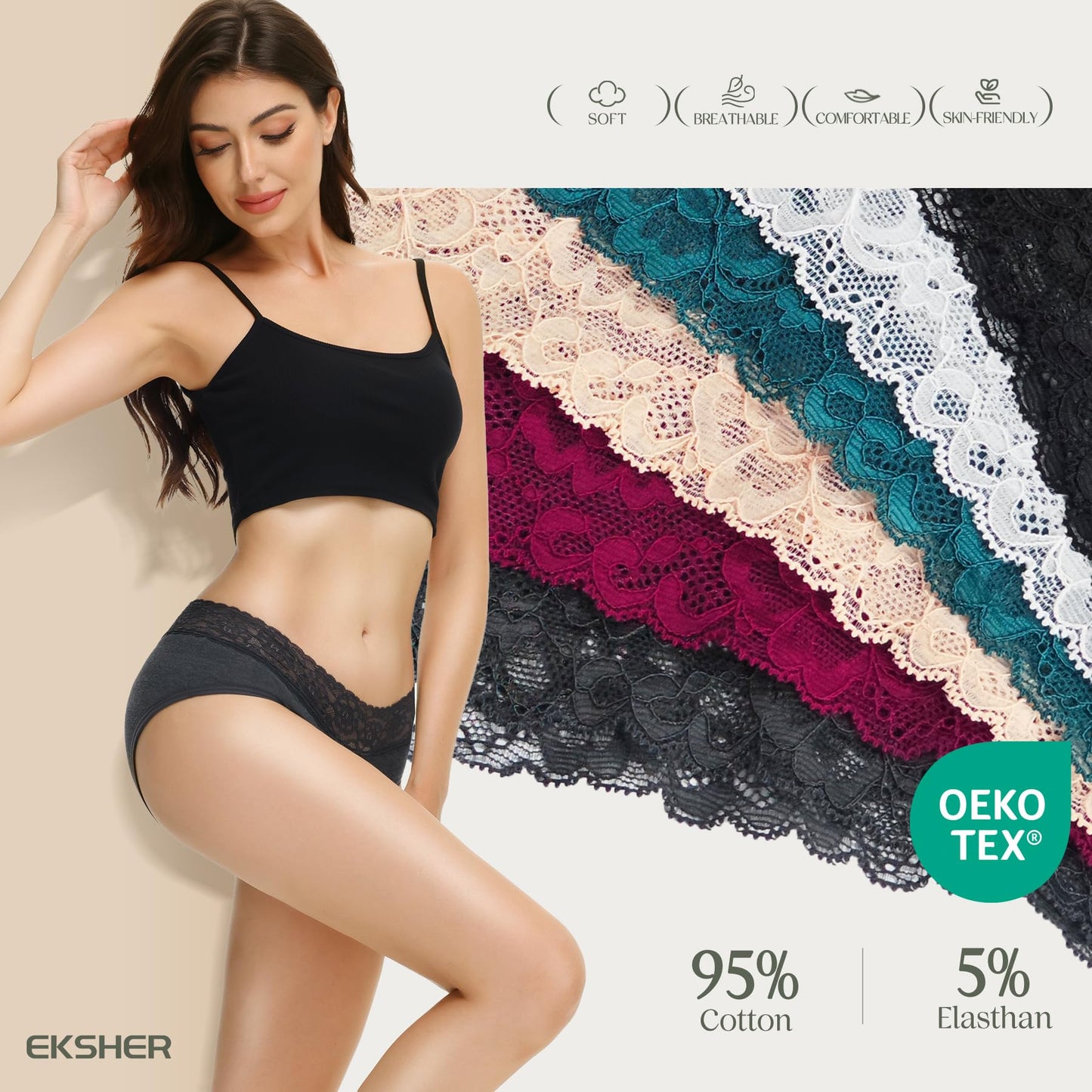 Women's Lace Hipster Cotton Soft Comfortable Underwear – Multipack of 6