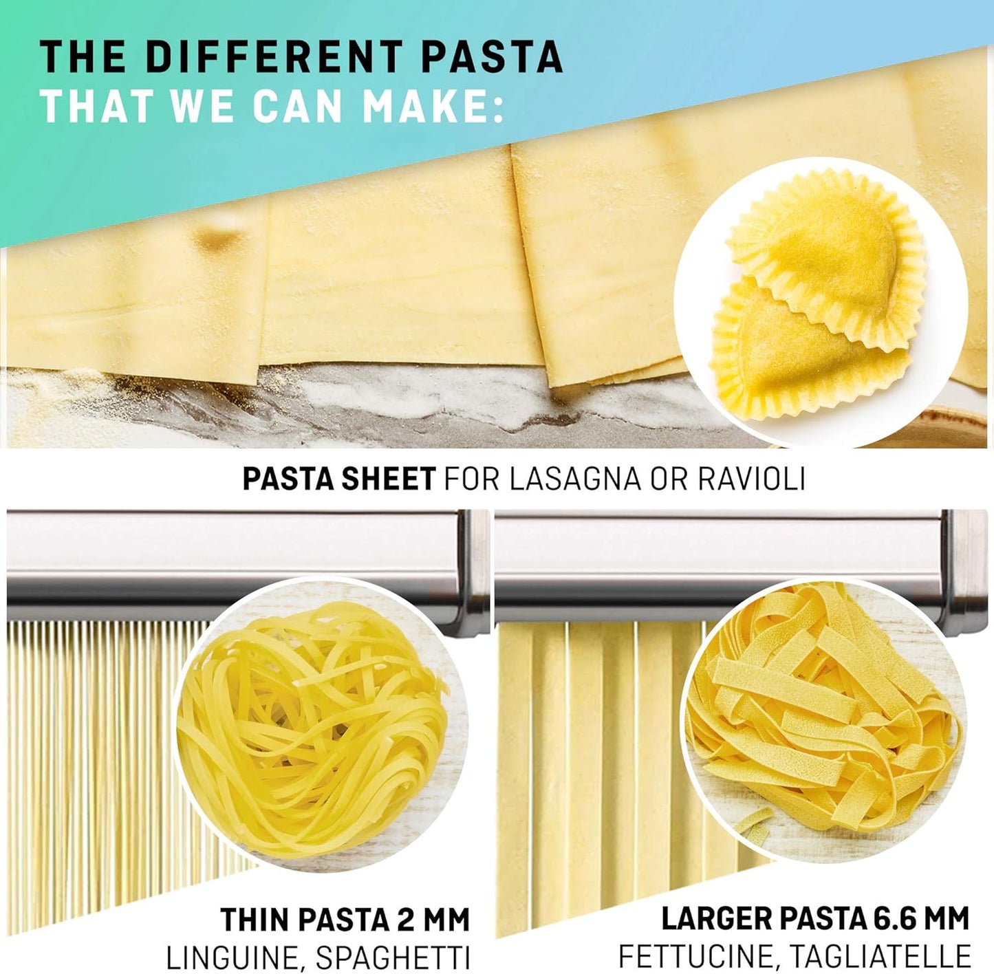 Manuelle Nudelmaschine mit Trockner - Multi-Pasta Edelstahl Rostfrei Italienische Flachteigmaschine 7 stufig einstellbar, scharfem Messer Klemme - Frische hausgemachte Nudeln, Spaghetti, Lasagne