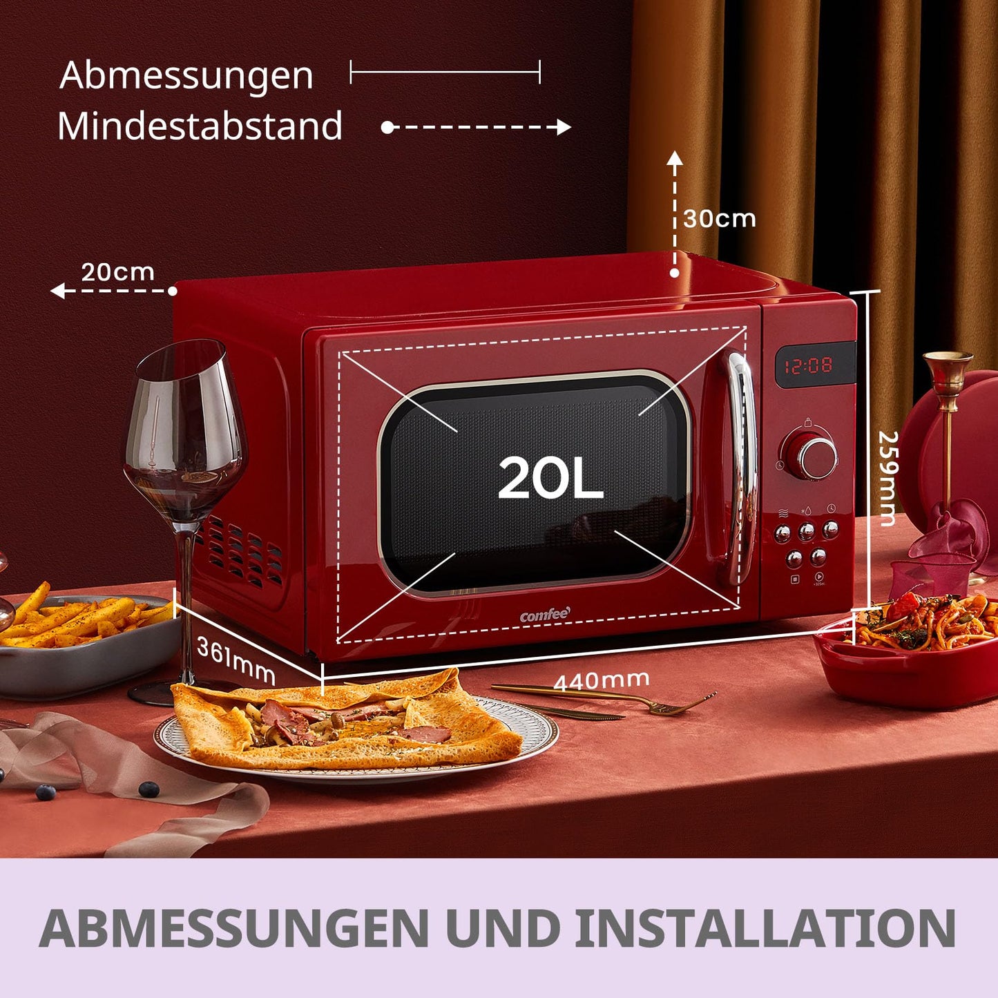 Comfee CMSN 20 wh Mikrowelle / Solo-Mikrowelle mit 5 Leistungsstufen/ Innenbeleuchtung/ easy Defrost/360°Drehteller / Zwei Drehregler/20L/700W/ Weiß, Mechanisch