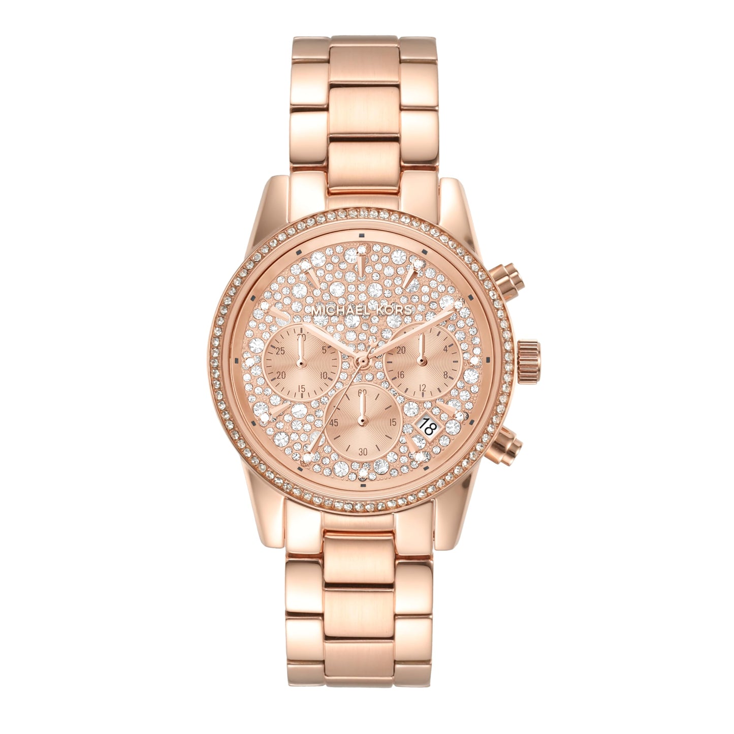 Michael Kors ladies' watch Ritz, 37 mm case size, quartz chronograph movement, stainless steel bracelet