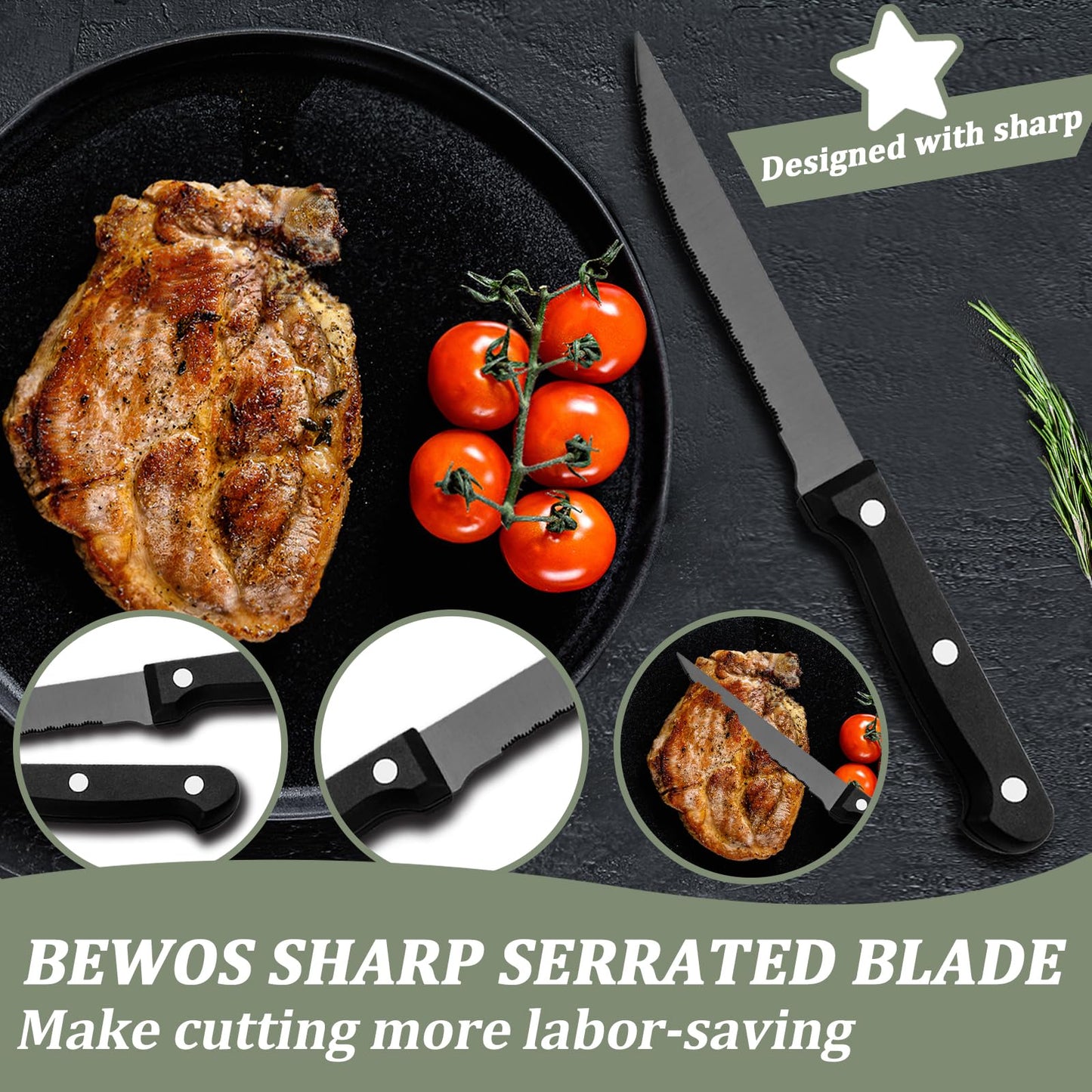 BEWOS 36-teiliges Besteck set mit Steakmesser Service für 6, Premium-Edelstahl-Bestecksets für Haus & Küche, Hochwertiges Messer-Löffel-Gabel-Besteck-Set Hochglanzpoliert, Spülmaschinenfest