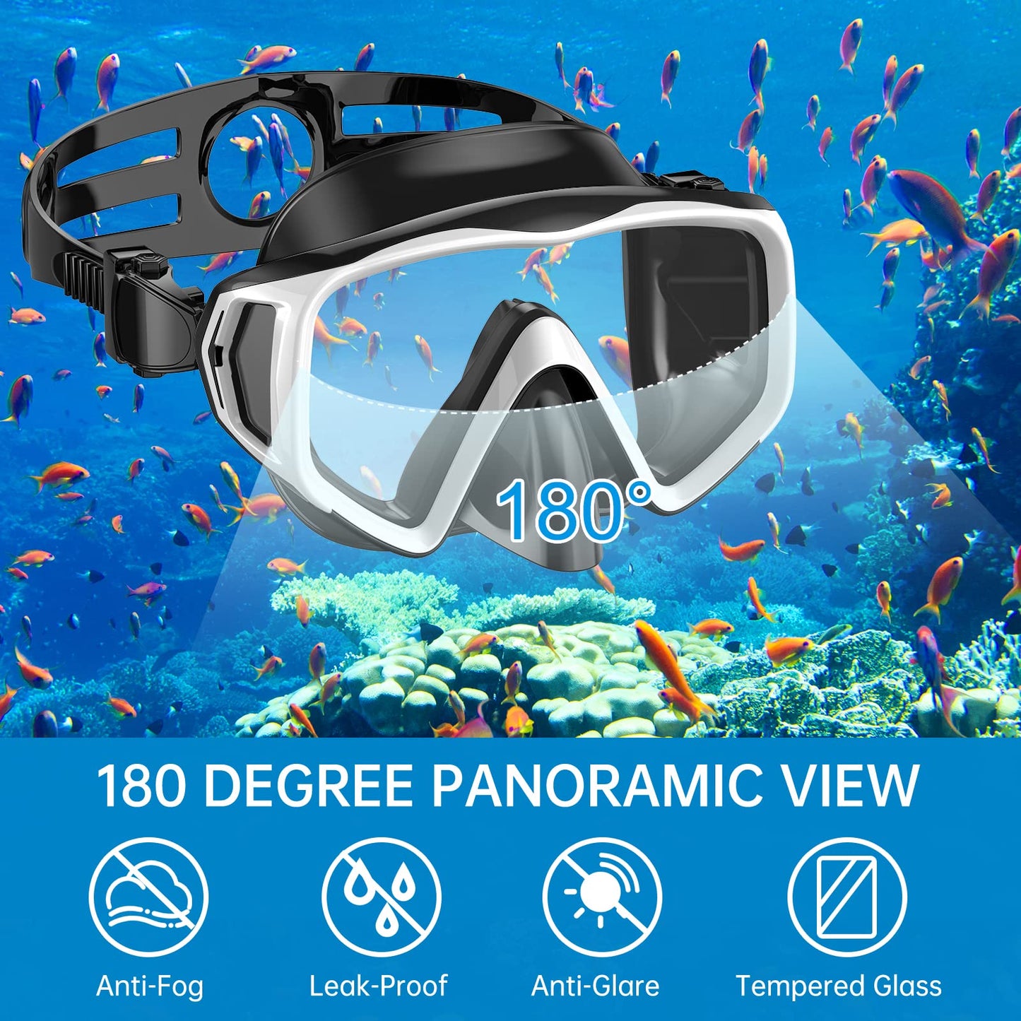 JEMULICE Schnorchelset Erwachsene, Schnorcheln Set mit Taucherbrille und Dry Schnorchel für Herren und Damen, Anti-Leck & Anti-Fog Tauchmaske aus Gehärtetem Glas für Tauchen, Schnorcheln und Schwimmen