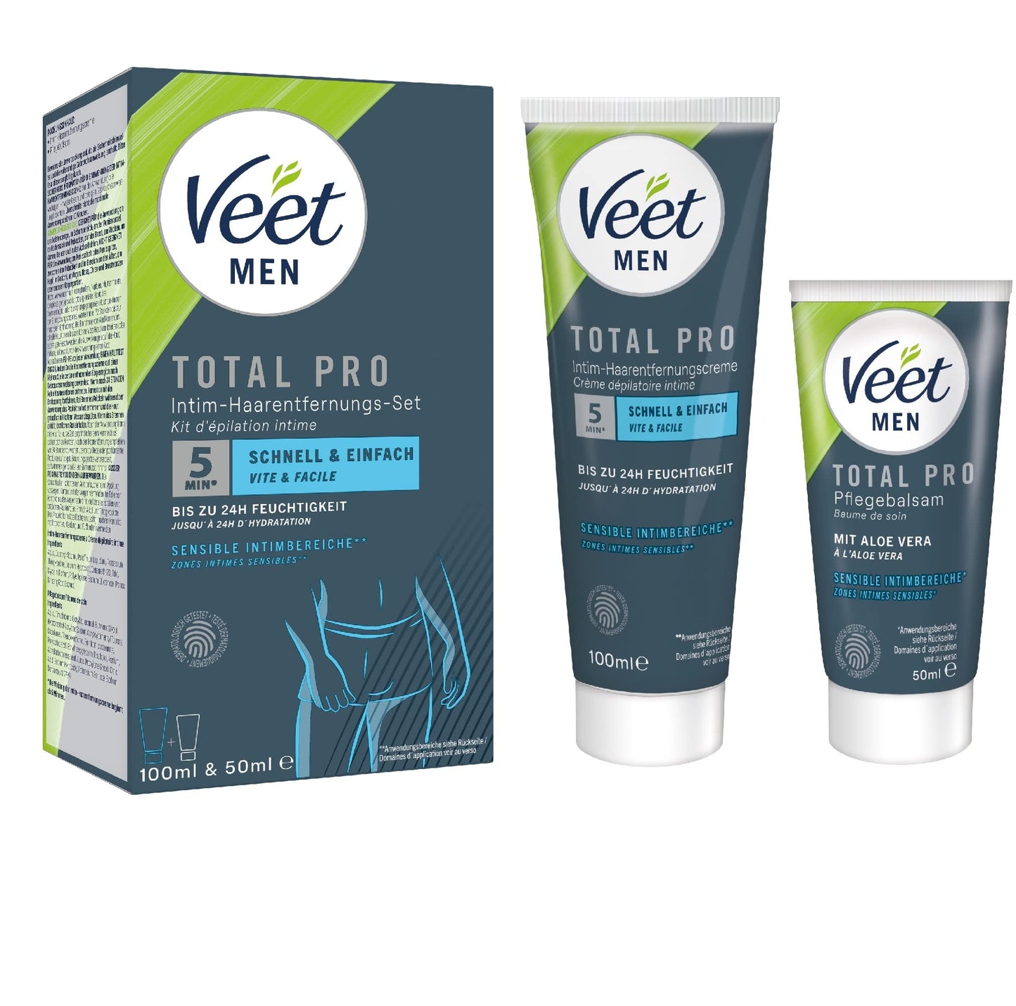 Veet Men Intim-Haarentfernungs-Set - Enthaarungscreme für den Intimbereich, für men and women - 100 ml Tube & 50 ml Pflegebalsam