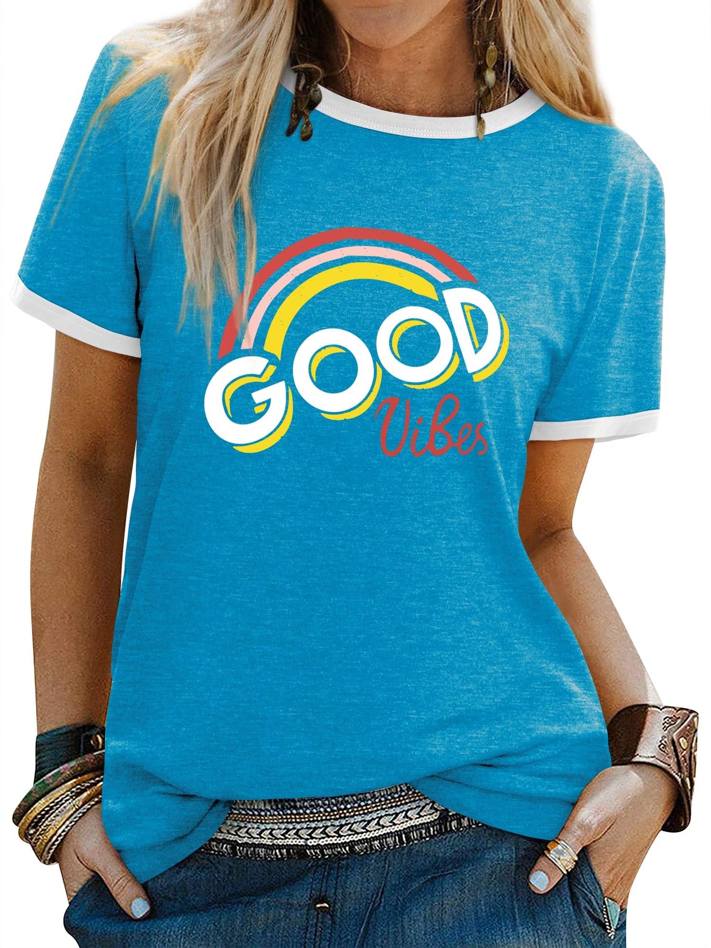 Women’s Good Vibes Rainbow Print T-Shirt