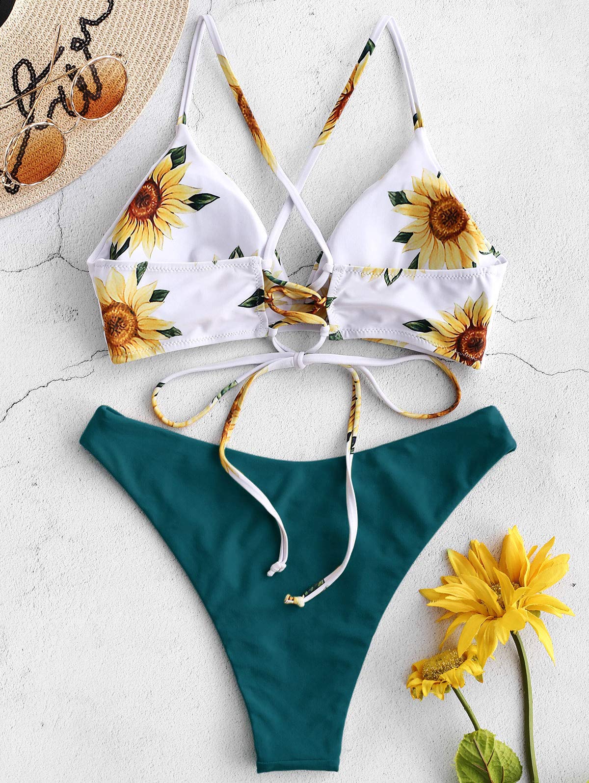 Women’s Two-Piece Bikini Set Sunflower Print Triangle Beach Swimsuit