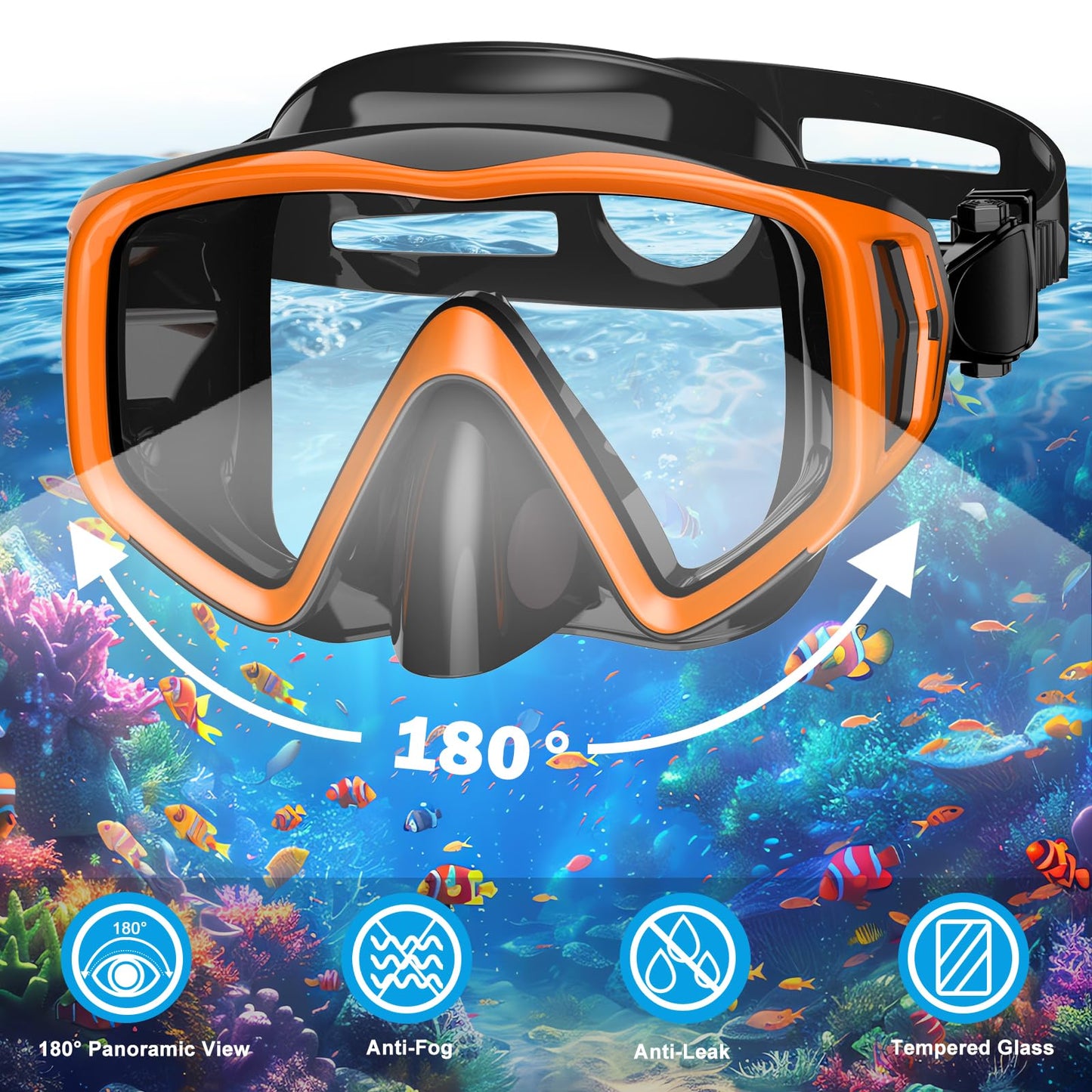 JEMULICE Schnorchelset Erwachsene, Schnorcheln Set mit Taucherbrille und Dry Schnorchel für Herren und Damen, Anti-Leck & Anti-Fog Tauchmaske aus Gehärtetem Glas für Tauchen, Schnorcheln und Schwimmen