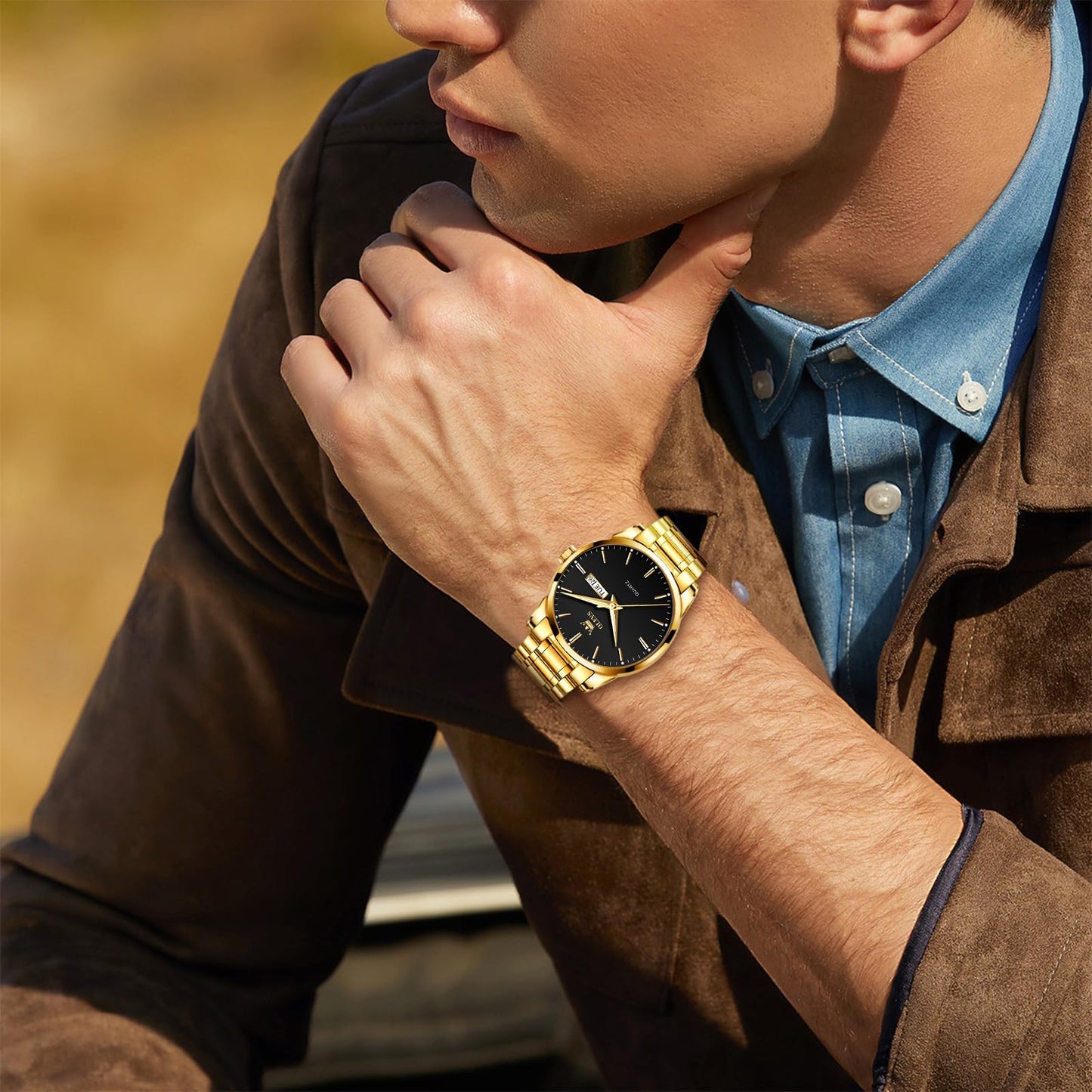 OLEVS Uhren Herren, Analoge Quarz Leucht Armbanduhr, wasserdichte Datum Edelstahl Herrenuhr, Klassische Mode Business Freizeituhren, Elegantes Geschenk für Männer