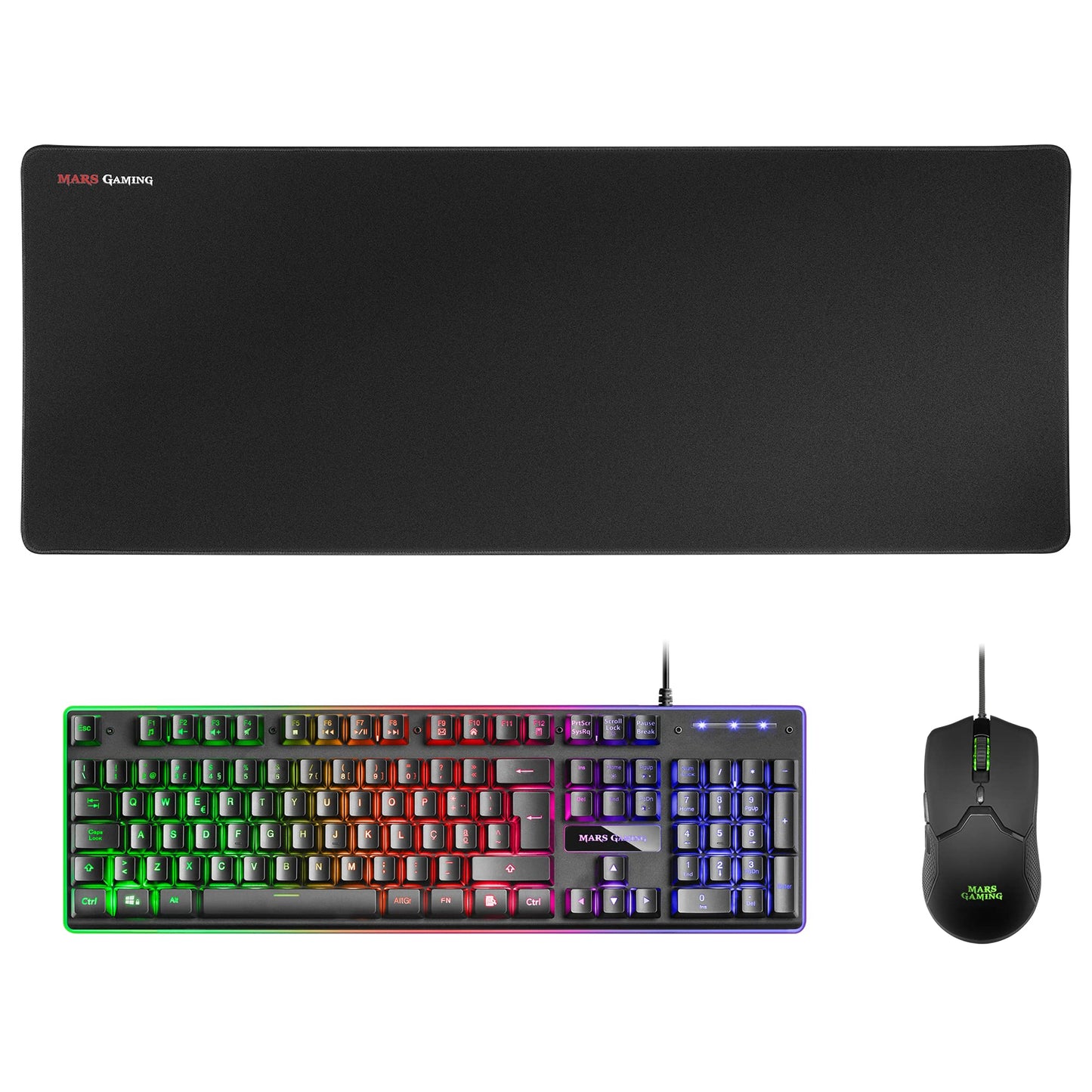 MARSGAMING MCP-RGB3, Pack Gaming Keyboard Fixed RGB + Gaming Mouse RGB Flow 3200 DPI + Headset Over-Ear RGB + XXL Mouse Pad, White, Portuguese Language