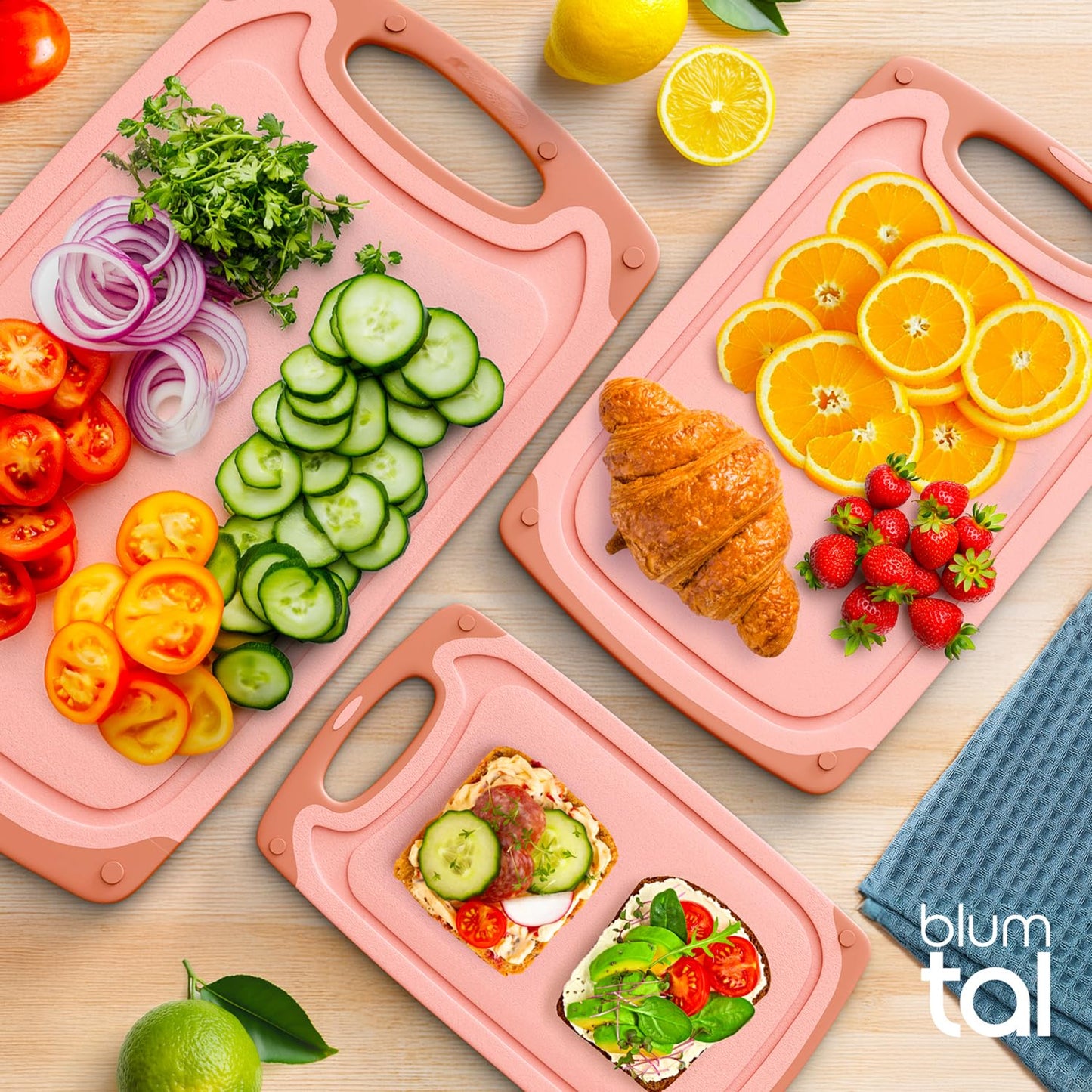 Blumtal Schneidebrett Set mit 3 Größen (S/M/L) - Schneidebrett Kunststoff groß + Saftrillen & Griff - Cutting Board - Küchenbrett BPA frei - Schneidbrett Spülmaschinenfest - Schneidebretter Grau