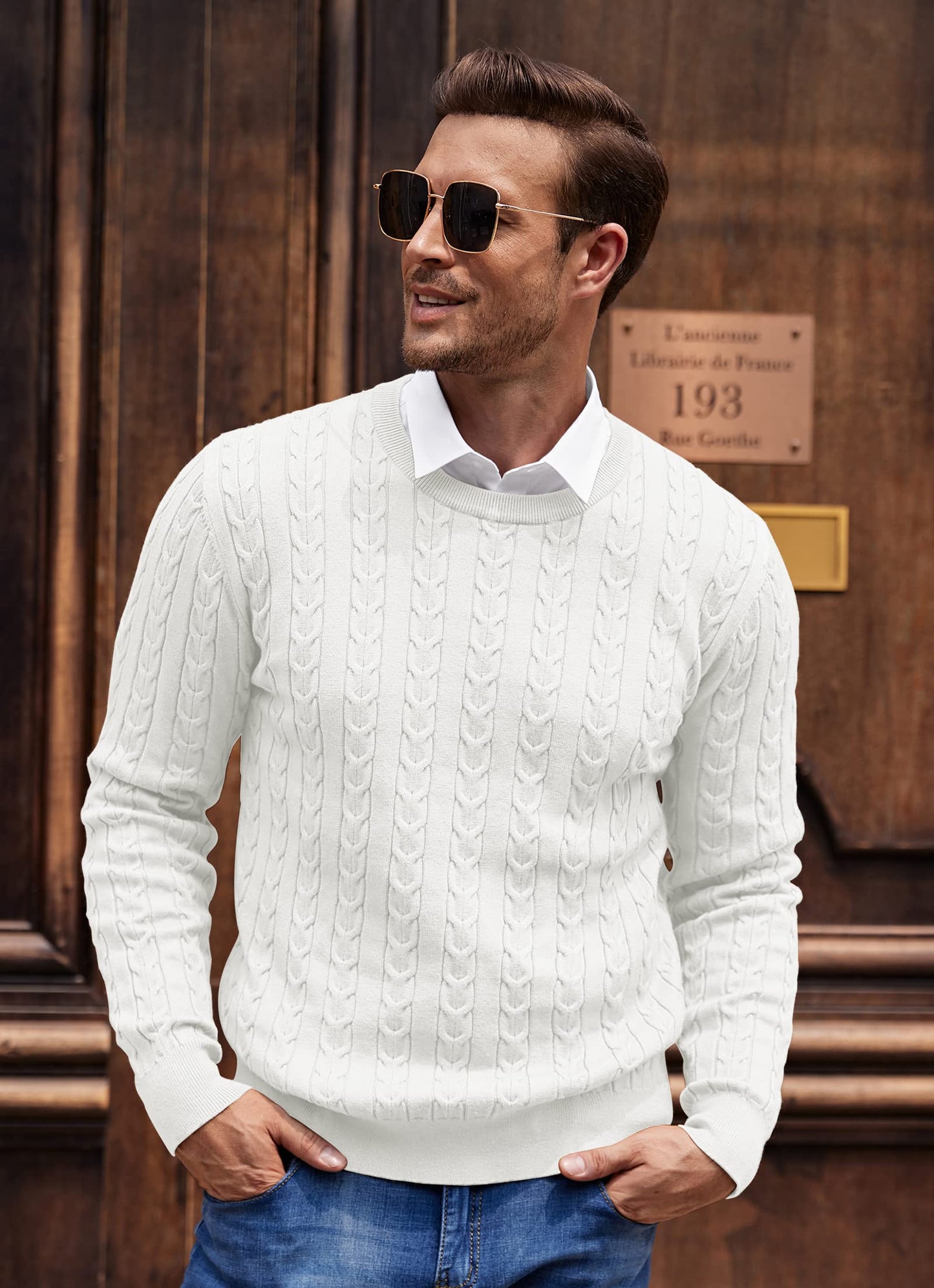 NITAGUT Men’s Cable Knit Sweater – Slim Fit Crewneck Pullover