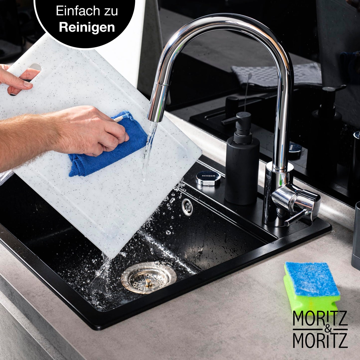Moritz & Moritz 2x Schneidebrett Kunststoff Set in Granit Optik - 25 x 15 cm - Schneidebretter BPA frei - Frühstücksbrettchen - Schneidebrett Set hygienisch und spülmaschinenfest