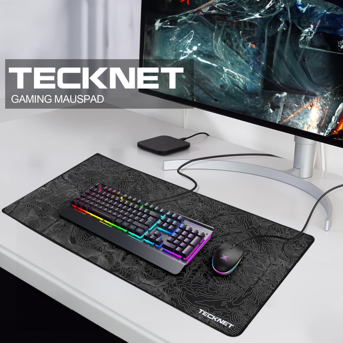 TECKNET Mauspad XXL Speed Gaming, 900x400 mm Schreibtischunterlage Schwarz, Gamer Mouse Pad, Wasserdicht mousepad, Spezielle Oberfläche Verbessert Präzision und Geschwindigkeit, rutschfeste Gummibasis