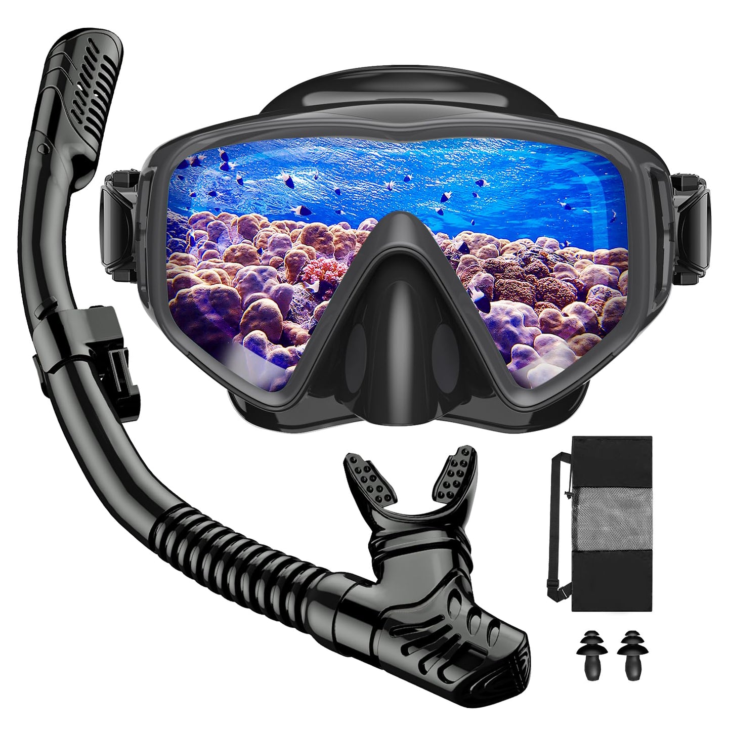 JEMULICE Schnorchelset Erwachsene, Schnorcheln Set mit Taucherbrille und Dry Schnorchel für Herren und Damen, Anti-Leck & Anti-Fog Tauchmaske aus Gehärtetem Glas für Tauchen, Schnorcheln und Schwimmen