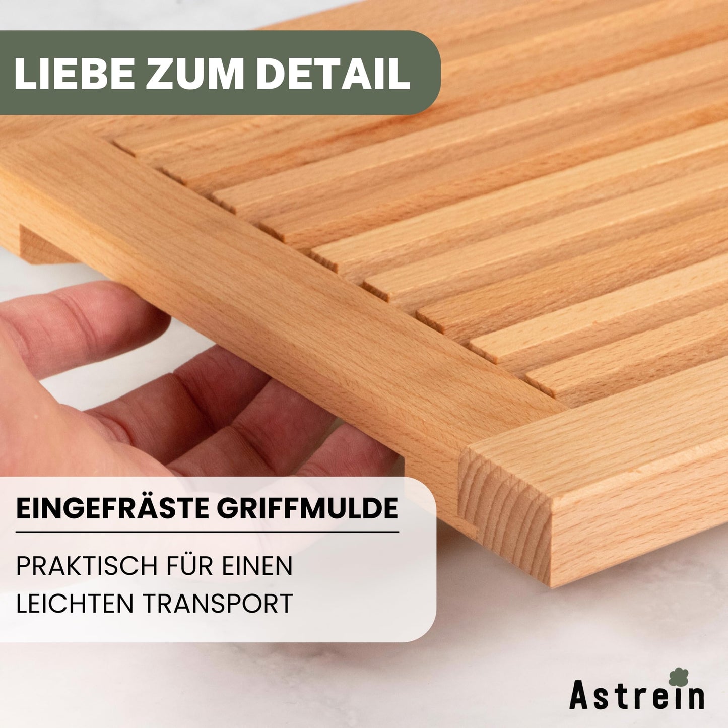 ASTREIN | Brotschneidebrett mit Krümelrost aus massivem BUCHENHOLZ | Holzschneidebrett | Schneidebrett für Brot mit Auffangschale | 40 x 25 cm | leicht zu reinigen | Made in Europe (40 x 25 cm)