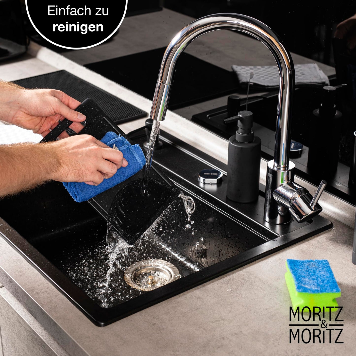 Moritz & Moritz 2x Schneidebrett Kunststoff Set in Granit Optik - 25 x 15 cm - Schneidebretter BPA frei - Frühstücksbrettchen - Schneidebrett Set hygienisch und spülmaschinenfest