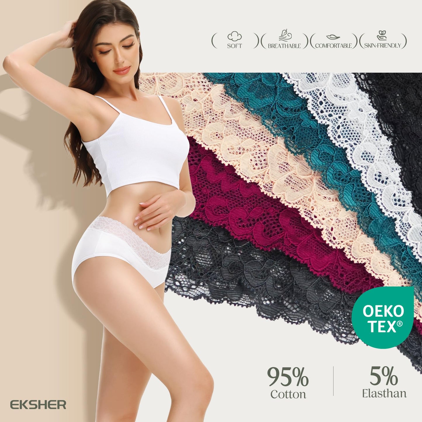 Women's Lace Hipster Cotton Soft Comfortable Underwear – Multipack of 6