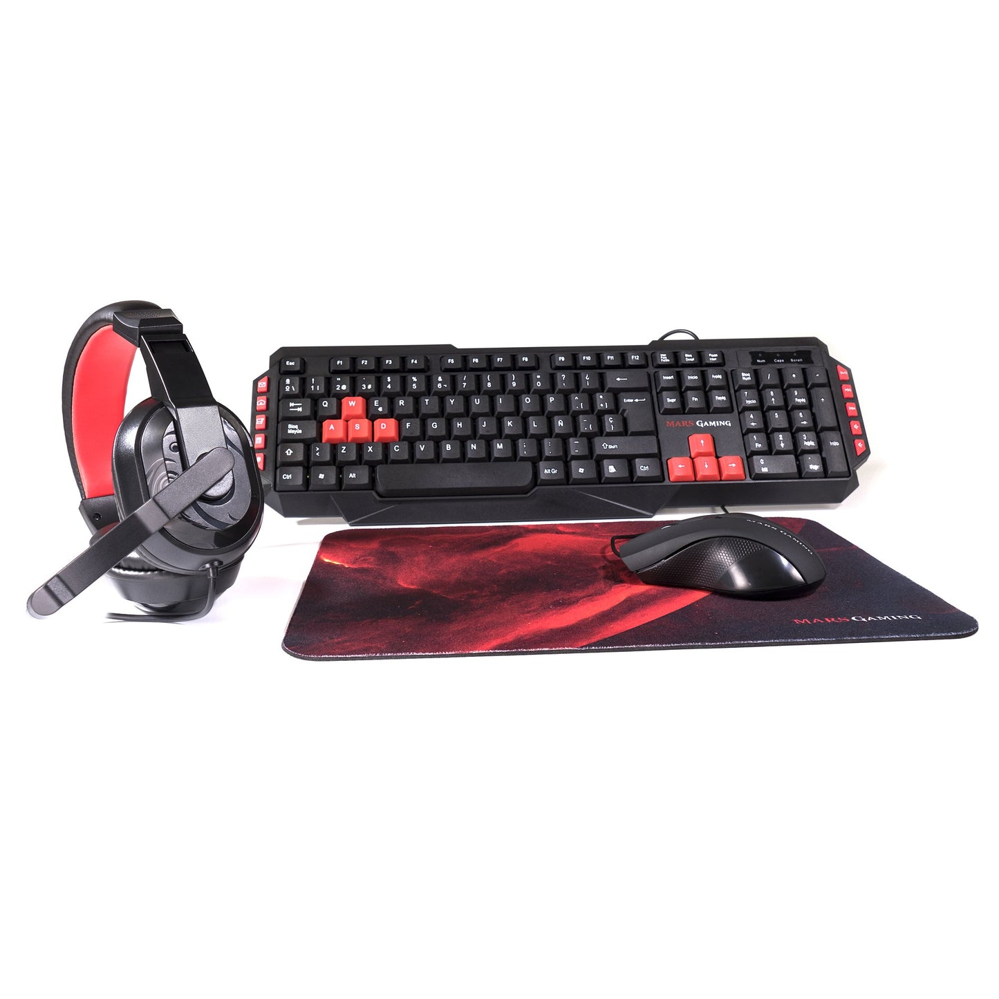 MARSGAMING MCP-RGB3, Pack Gaming Keyboard Fixed RGB + Gaming Mouse RGB Flow 3200 DPI + Headset Over-Ear RGB + XXL Mouse Pad, White, Portuguese Language