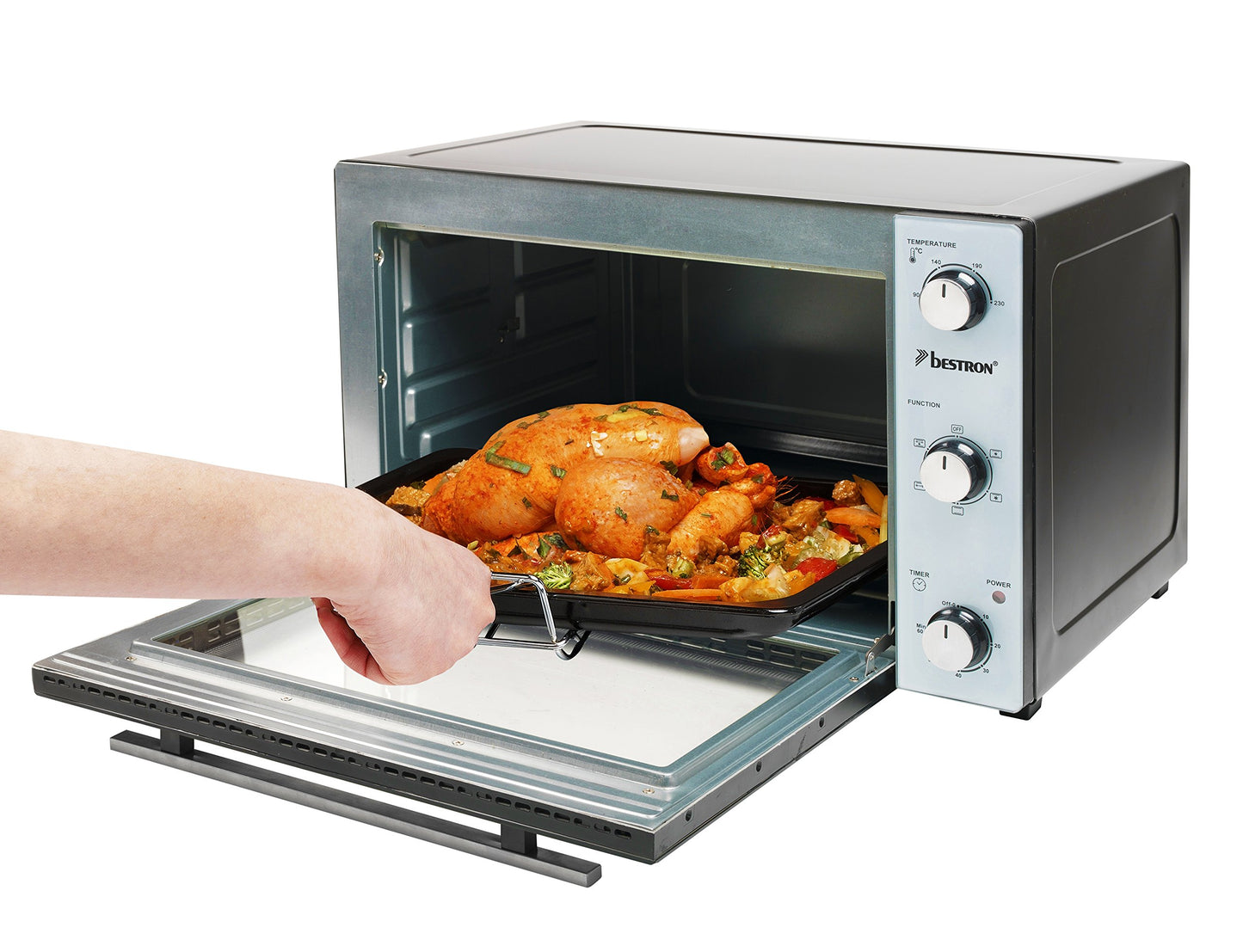 Bestron AOV9 Kompakter Mini-Backofen mit Ober-/Unterhitze, 9 Liter, 800 Watt, Schwarz