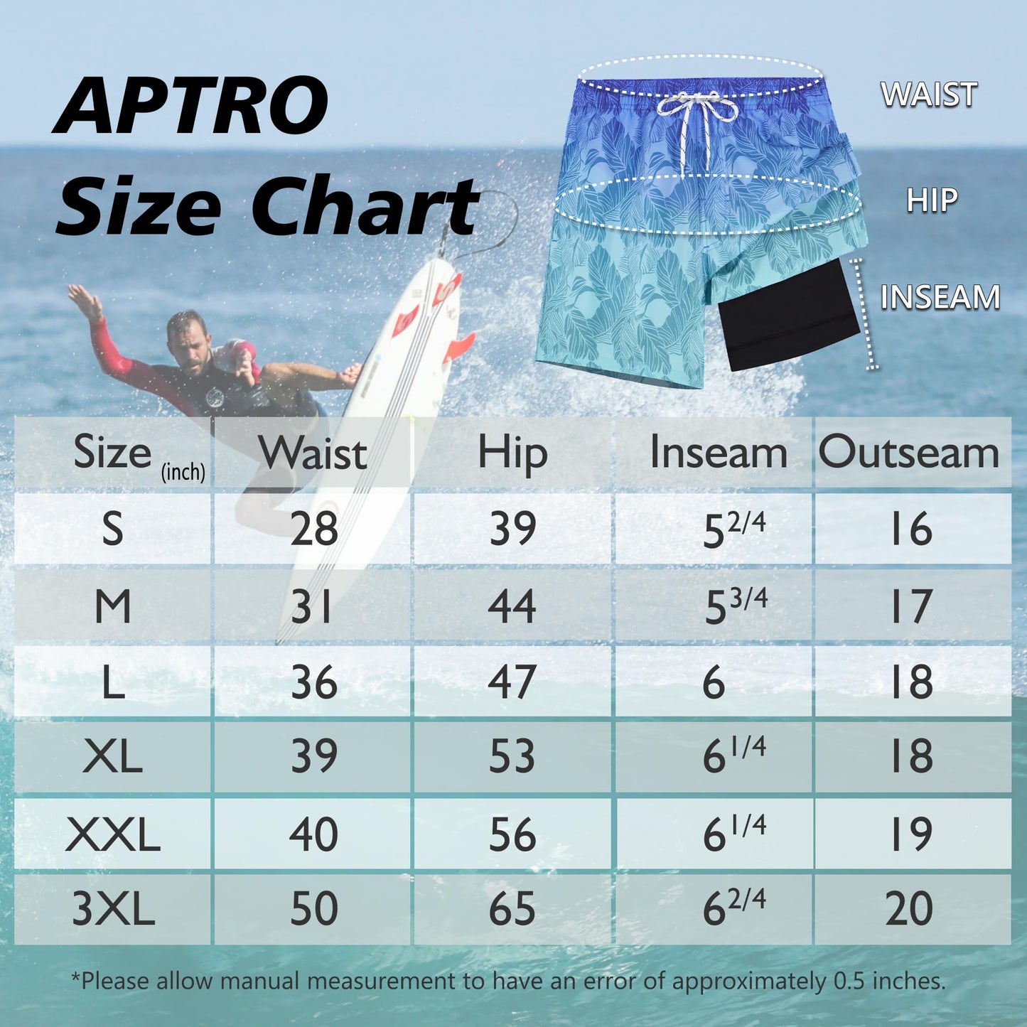 APTRO Men’s 2-in-1 Swim Shorts – Quick-Dry Board Shorts