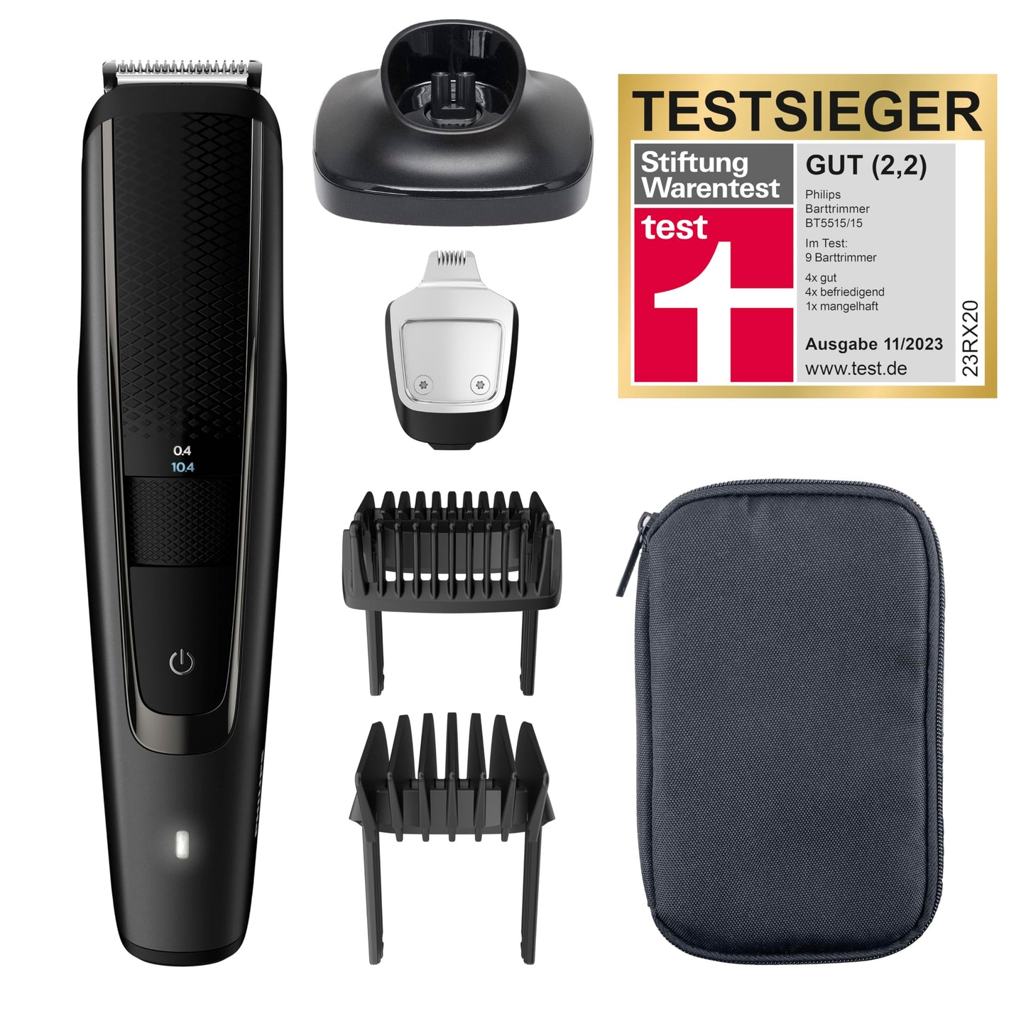 Philips Barttrimmer BT5515/15, Testsieger Stiftung Warentest, Bartschneider, 40 Längeneinstellungen, gleichmäßiges Trimmen dank Lift & Trim System, selbstschärfende Metallklingen, 90min Akkulaufzeit