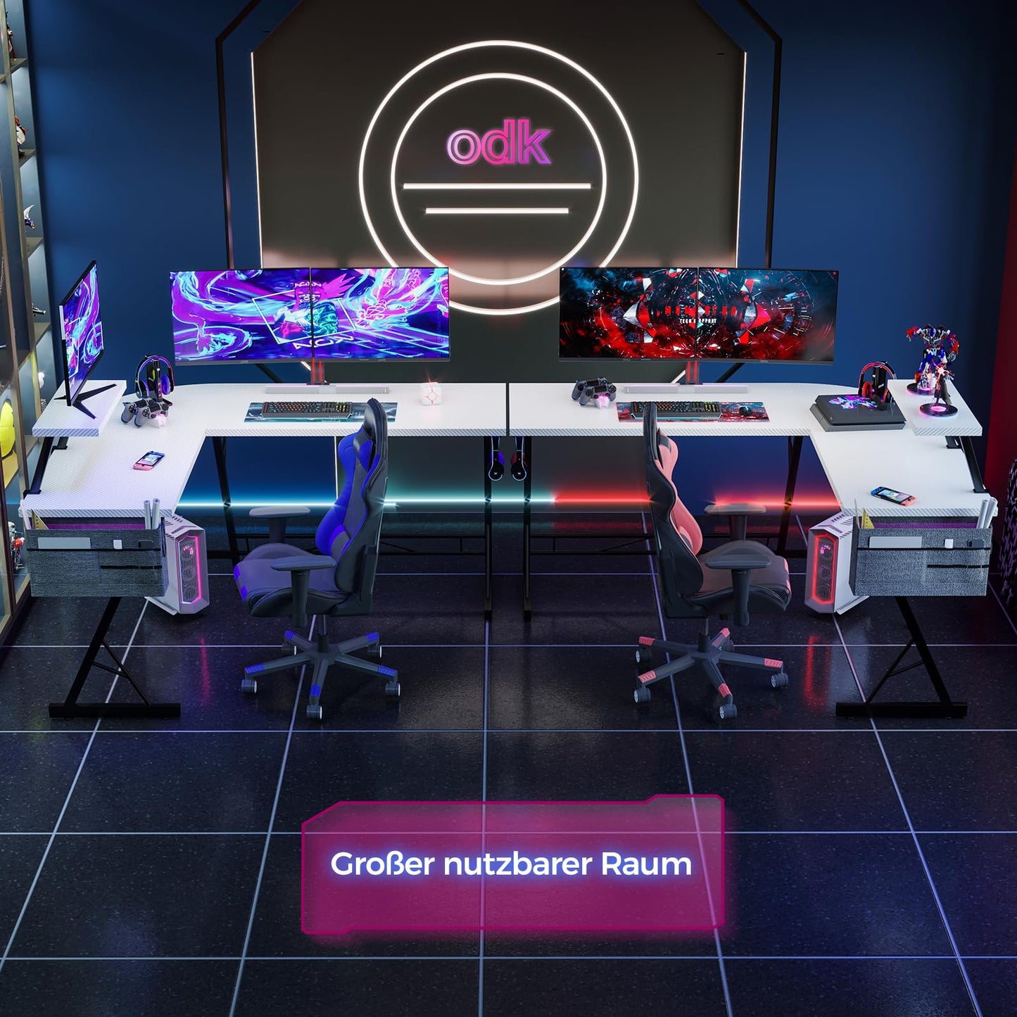 ODK Gaming Tisch, Gaming Schreibtisch Eckschreibtisch für Gamer, Schreibtisch L Form mit Monitorständer für Büro (Schwarz, 127 x 127 cm)