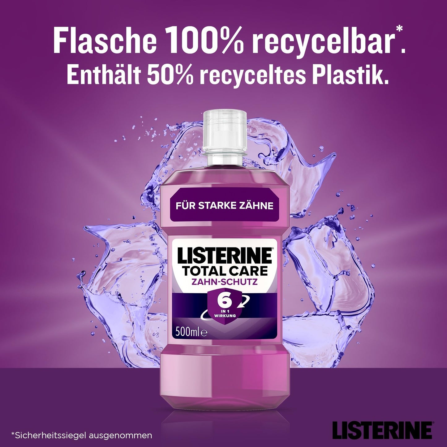 LISTERINE Total Care Zahn-Schutz (6 x 500 ml) - Testsieger Stiftung Warentest, 6 in 1 Wirkung, 24h frischer Atem, schützt gegen Karies & Zahnfleischprobleme, antibakterielles Mundwasser
