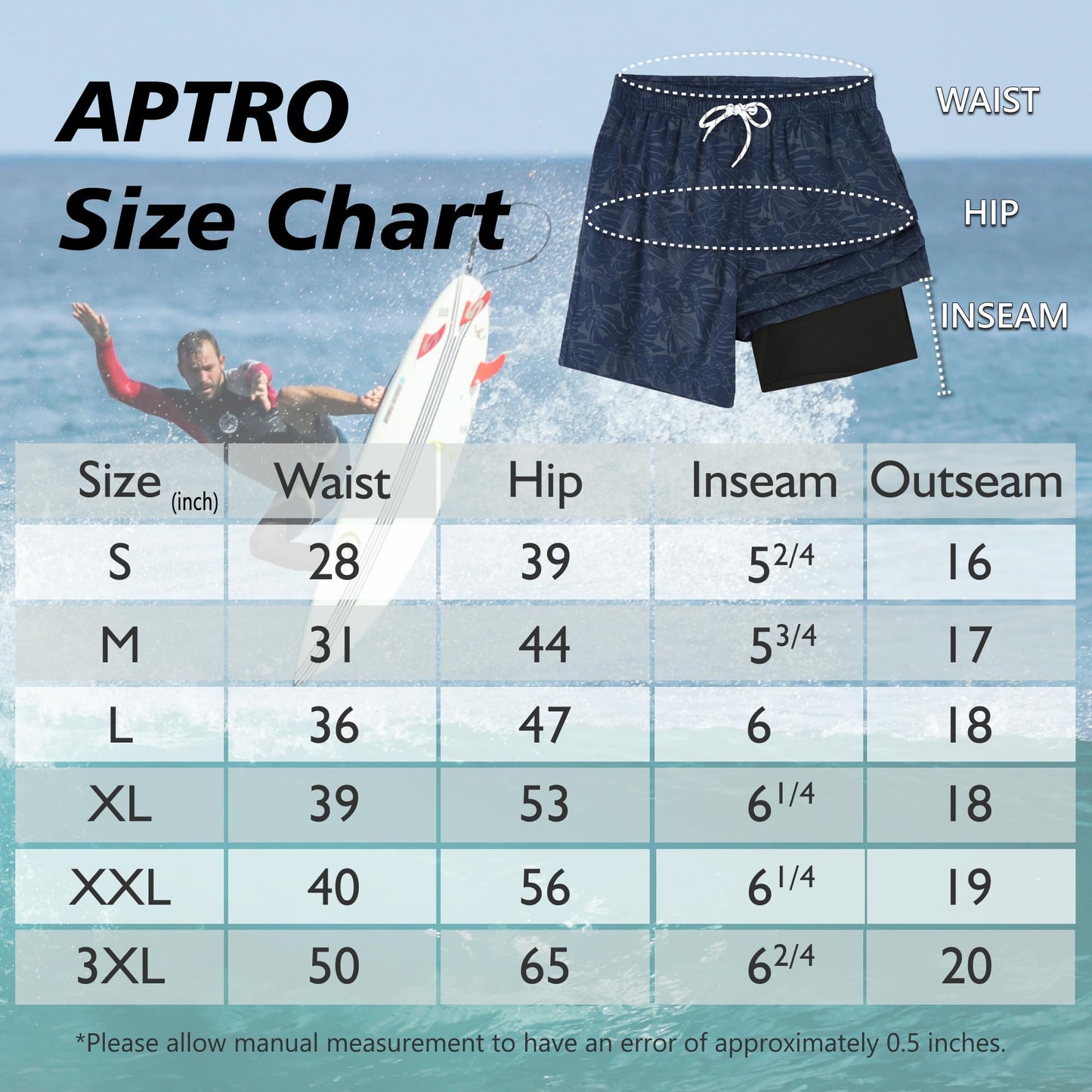 APTRO Men’s 2-in-1 Swim Shorts – Quick-Dry Board Shorts