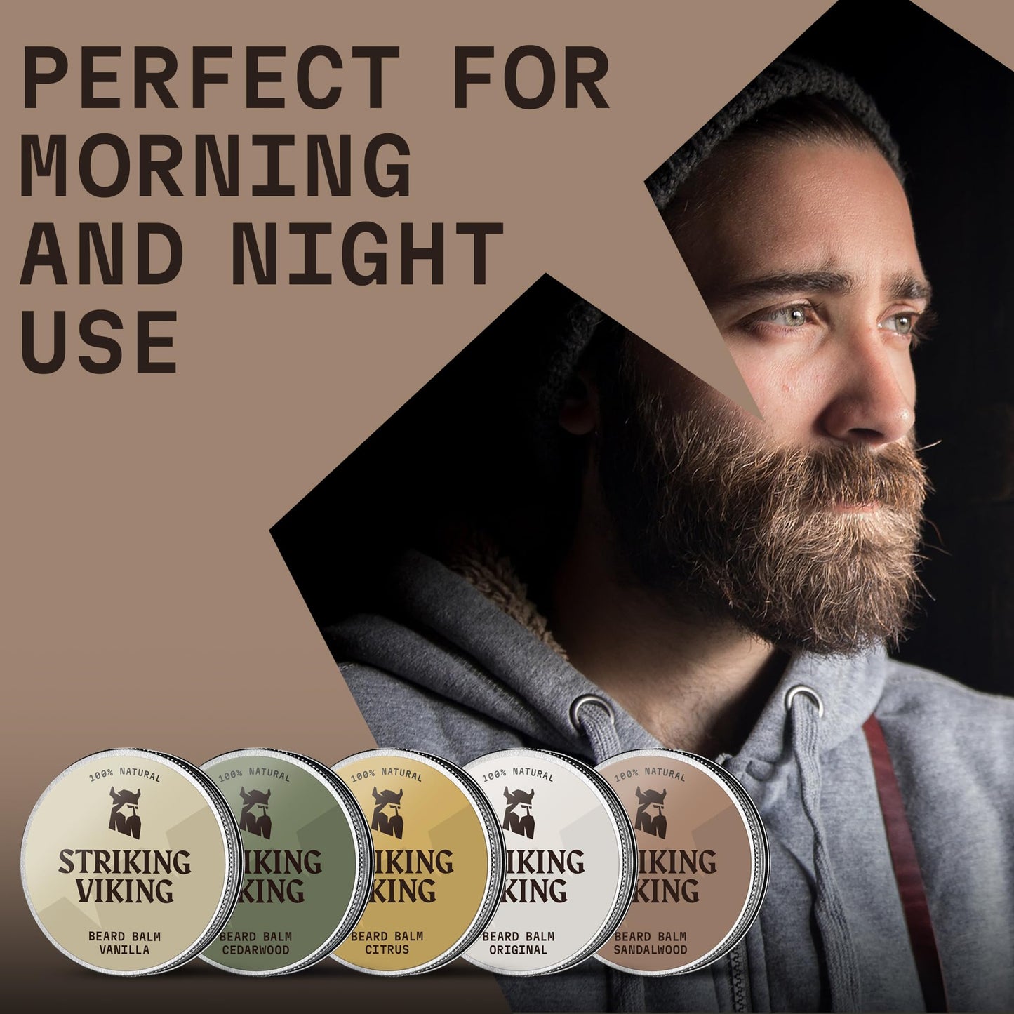 Striking Viking parfümfreier Bartbalsam Männer Vanille – Stylt, stärkt und macht Bärte, Schnurrbärte weich – Bartpflege mit Sheabutter, Teebaum, Argan & Jojobaöl - Bartglättungscremes - Bart Balm