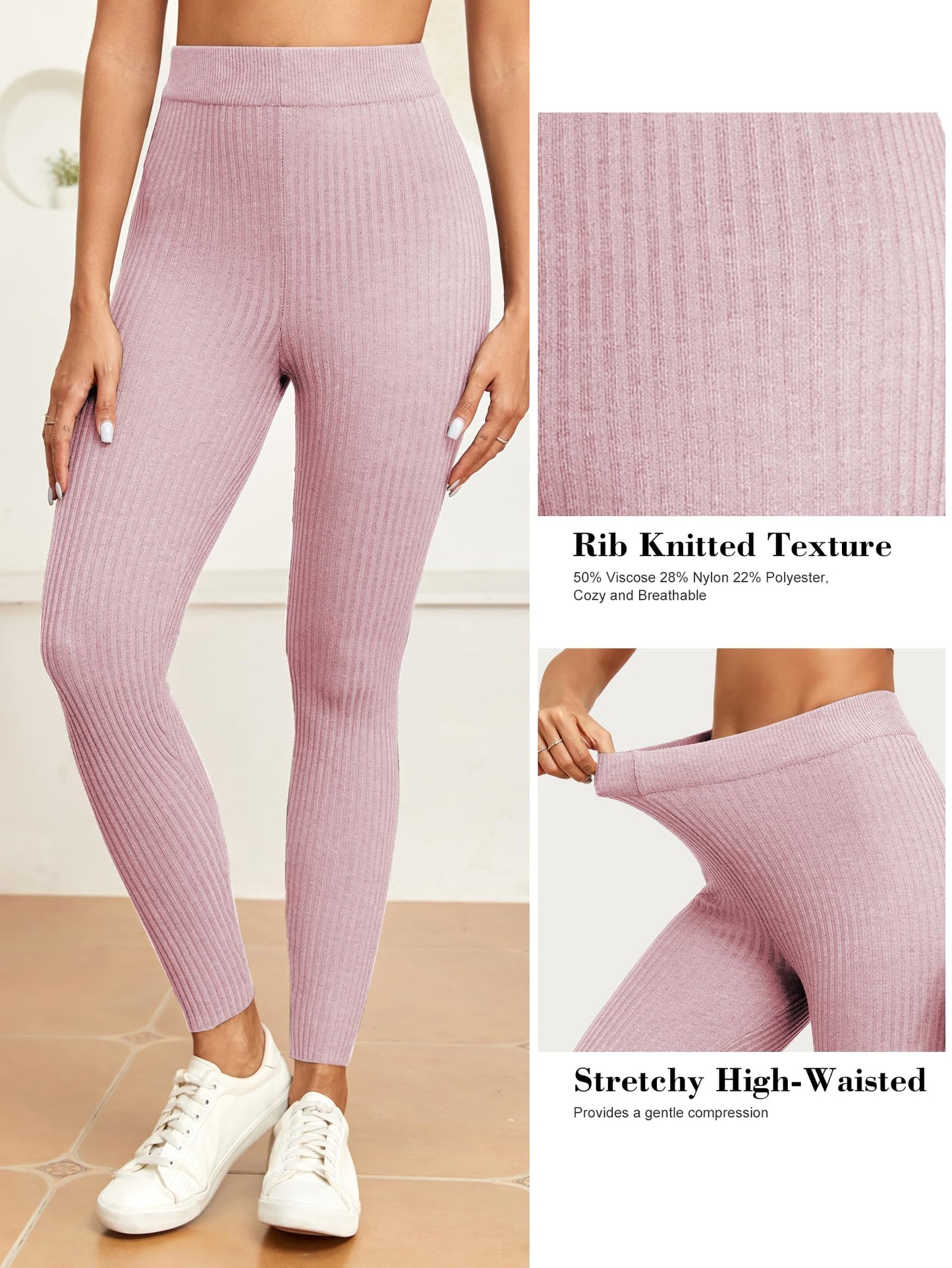 Famulily High-Waisted Ribbed Knit Leggings for Women