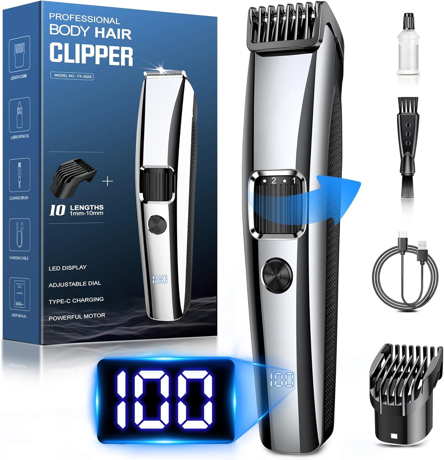 Barttrimmer Herren,Rasierer Herren Elektrisch mit Batterieanzeige, Bartschneider Trimmer Haarschneider mit ZoomRad(1-10mm),Gesichtshaartrimmer Intimrasierer Shaver,Full Body Hair Groomer für Männ,USB