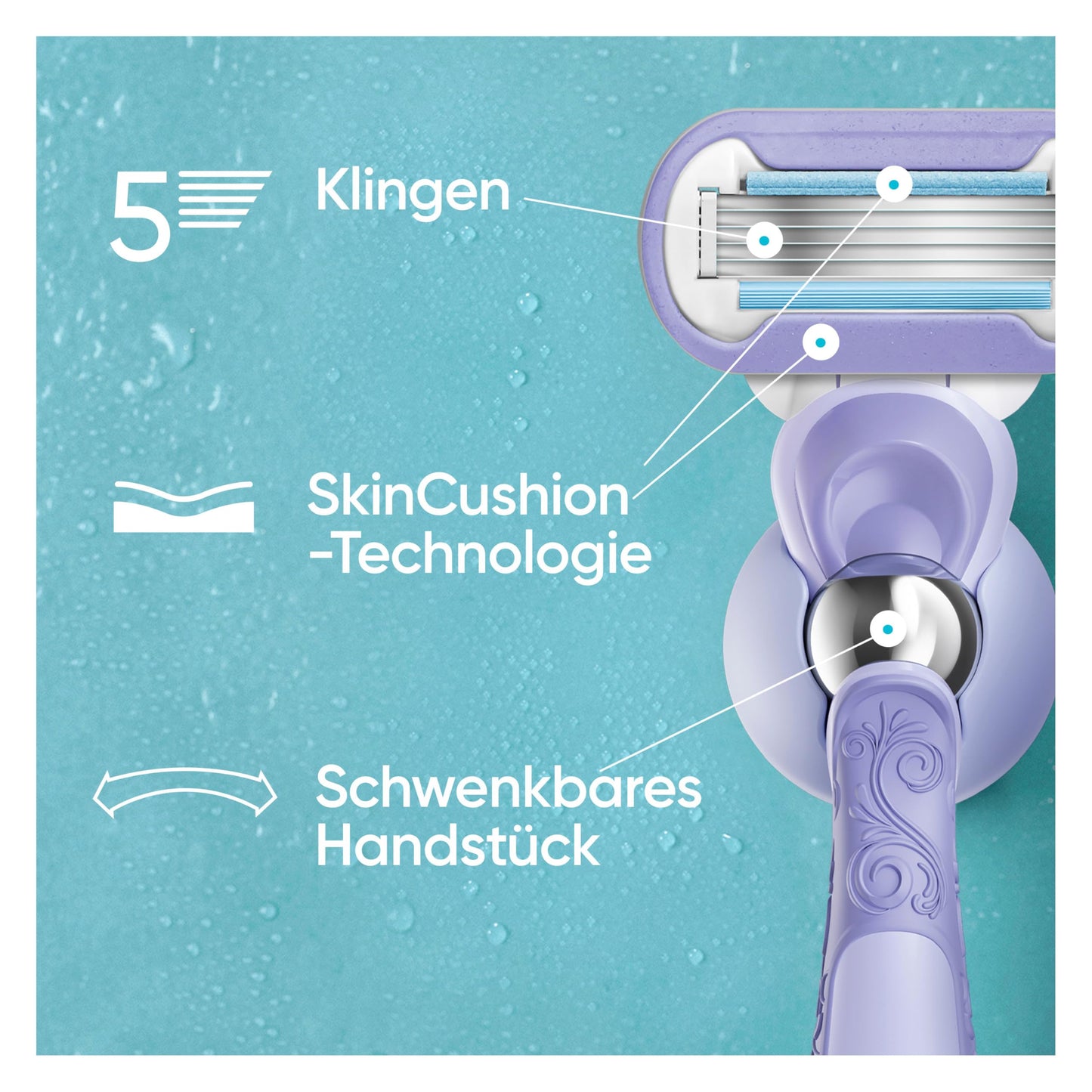 Gillette Venus Deluxe Smooth Swirl Rasierer Damen mit Feuchtigkeitsstreifen für Hautschutz, Damenrasierer + 3 Rasierklingen