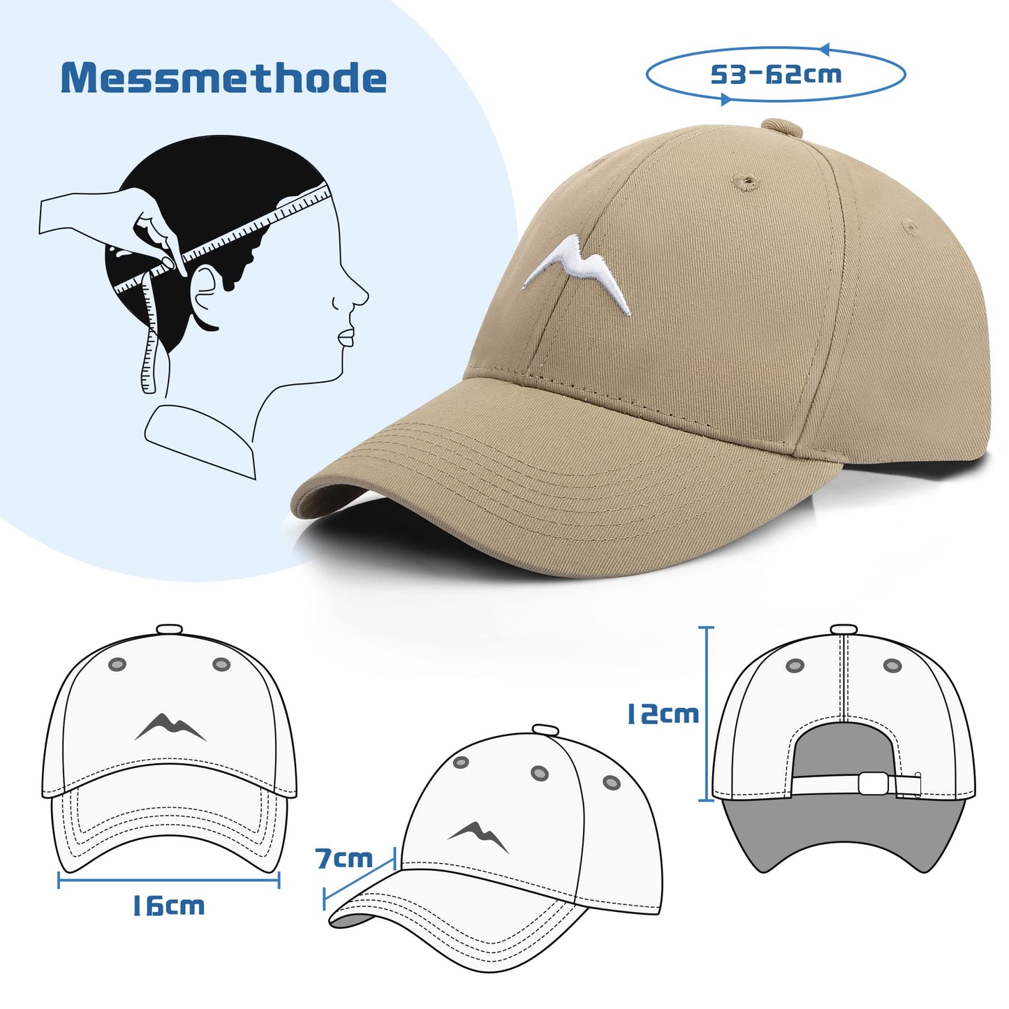 Momoshe Cap Herren Sommer Damen 100% Baumwoll Kappe Verstellbar Atmungsaktiv Einheitsgröße Baseball Bergspitzen Stickerei Sport