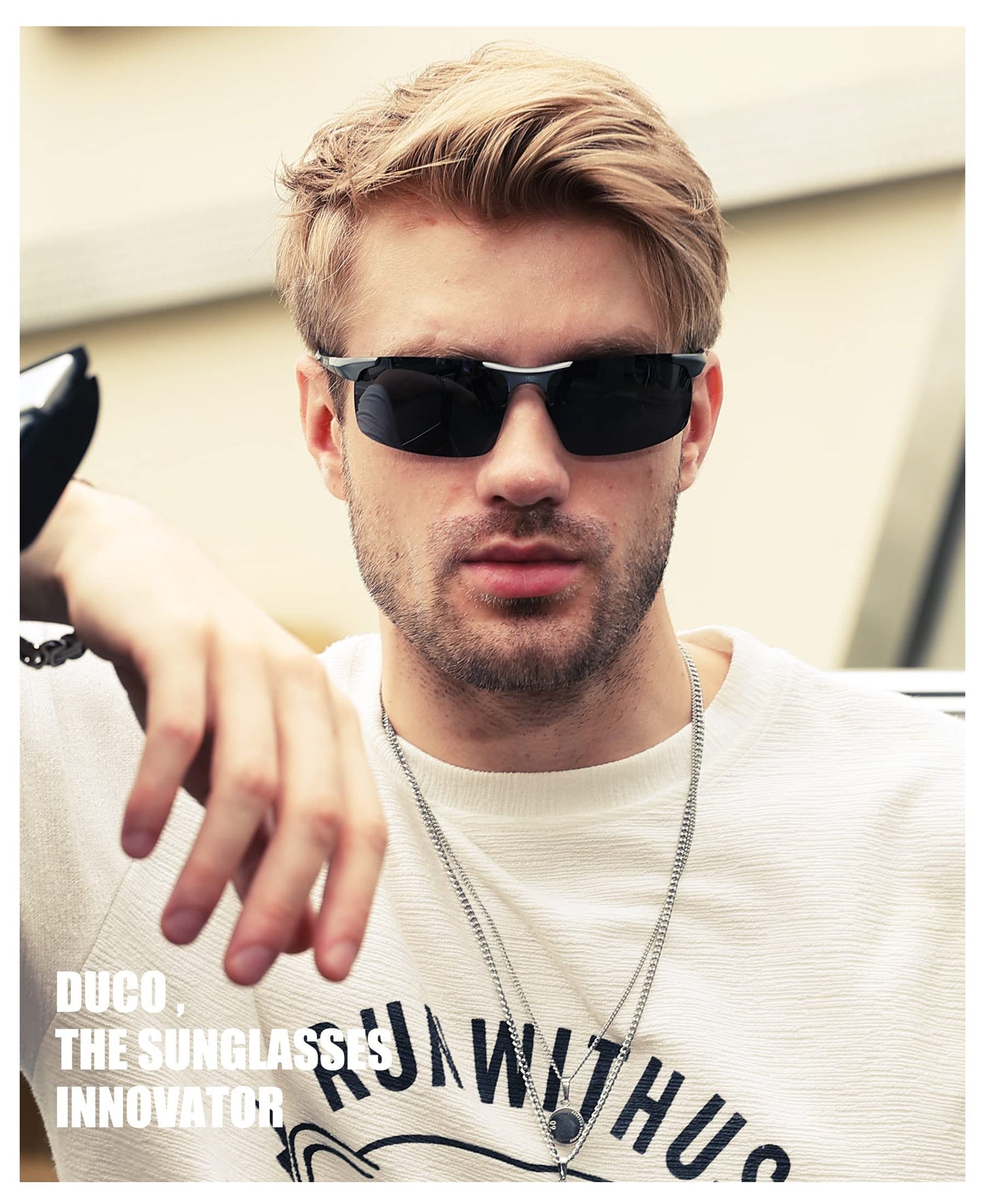 DUCO Herren Sportbrille Polarisierte Sonnenbrille Fahrerbrille Ultraleichte Al-Mg Metallrahmen UV400-Schutz Männer Sonnenbrillen 8177S