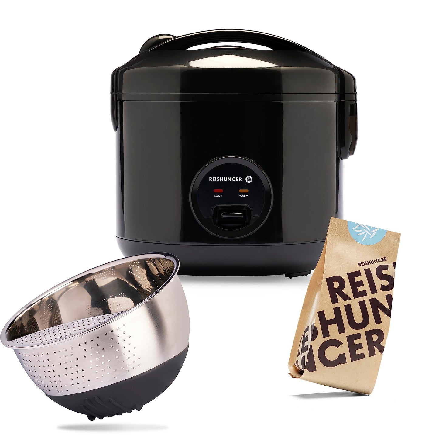 REISHUNGER Reiskocher & Dampfgarer mit Keramikbeschichtung - 1,2 L, Schwarz - Für 1-6 Personen - Schnelle Zubereitung ohne Anbrennen - Mit Warmhaltefunktion inkl. Dämpfeinsatz, Löffel & Messbecher