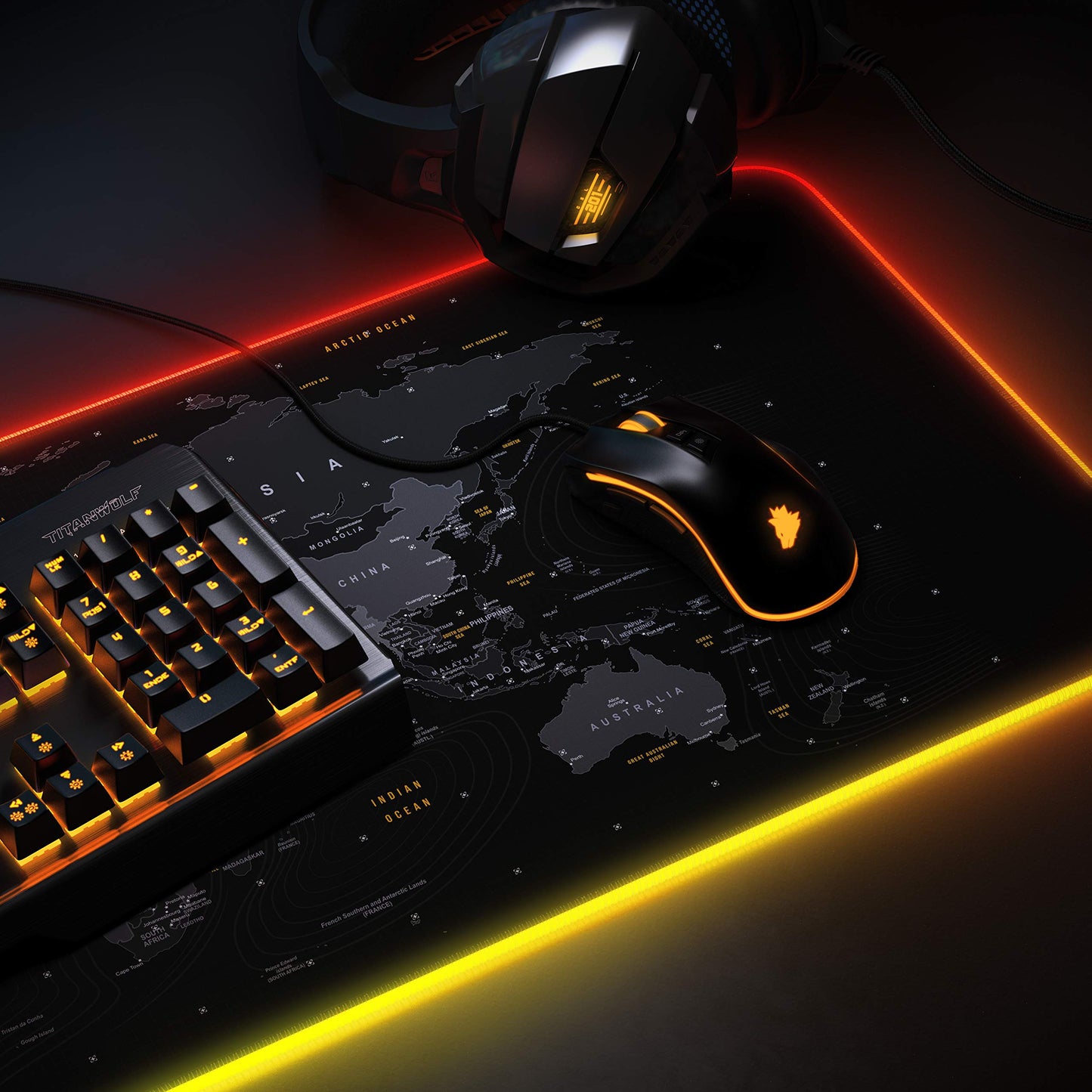 TITANWOLF - RGB Gaming Mauspad - LED Schreibtischunterlage - 800x300 mm - XXL Mousepad - LED Multi Color - 11 Beleuchtungs-Modi - 7 LED Farben Plus 4 Effektmodi - abwaschbar - Stars
