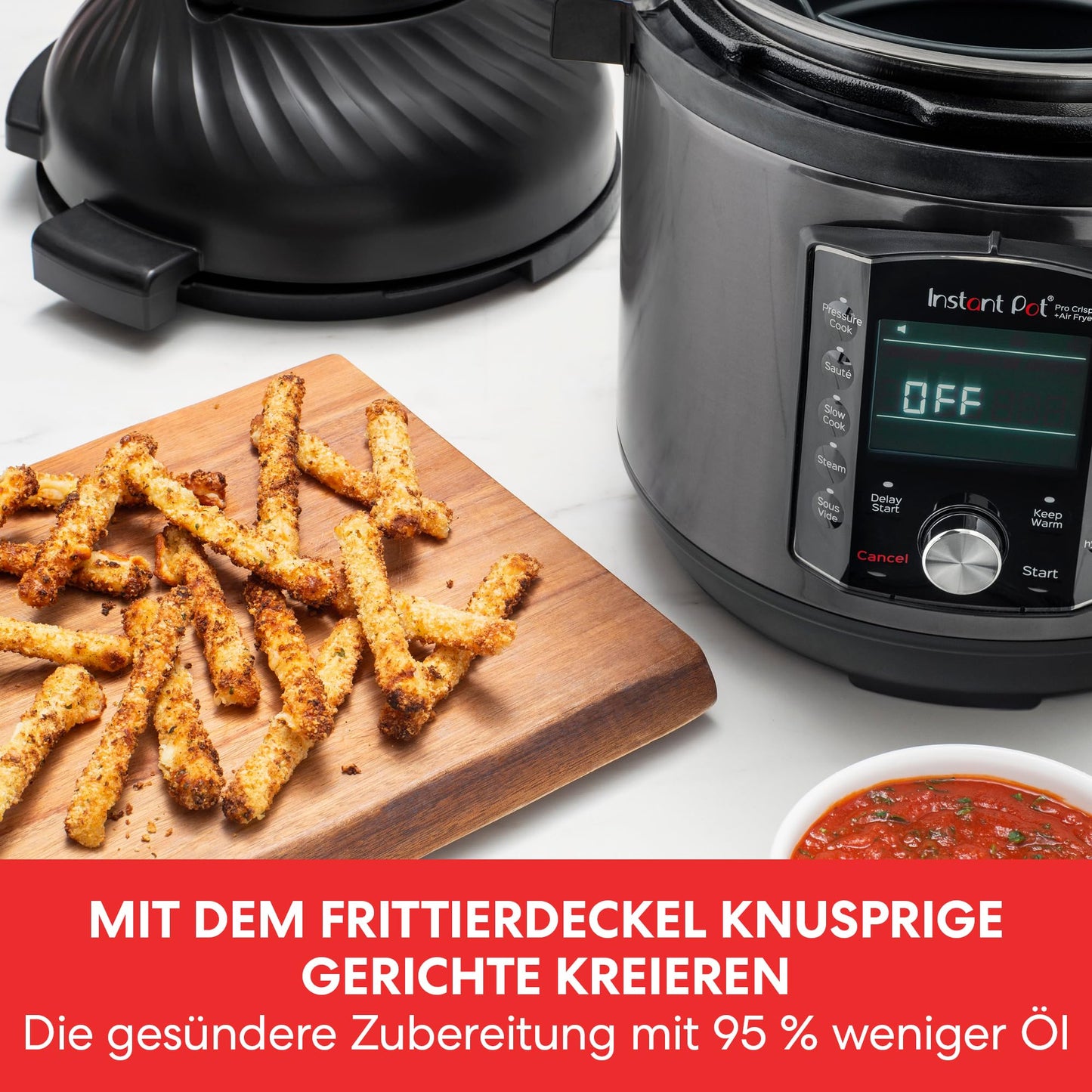 Instant Pot Duo Crisp + Heißluftfritteuse 11-in-1 Elektro-Multikocher - Schnellkochtopf, Luftfritteuse, Schongarer, Dampfgarer, Dehydrator mit Grill, Warmhalte- und Backfunktion, Edelstahl
