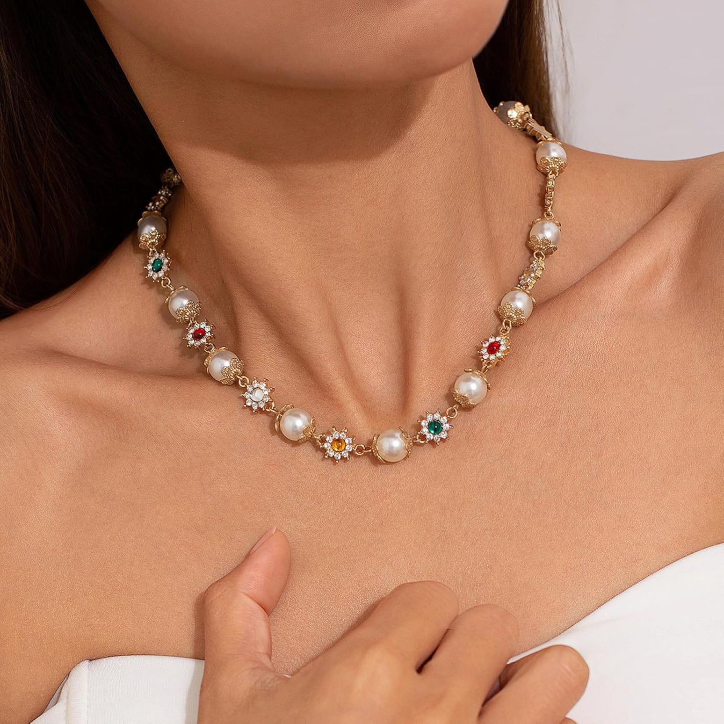 IOETSEUT Women's Elegant Pearl Choker Necklace