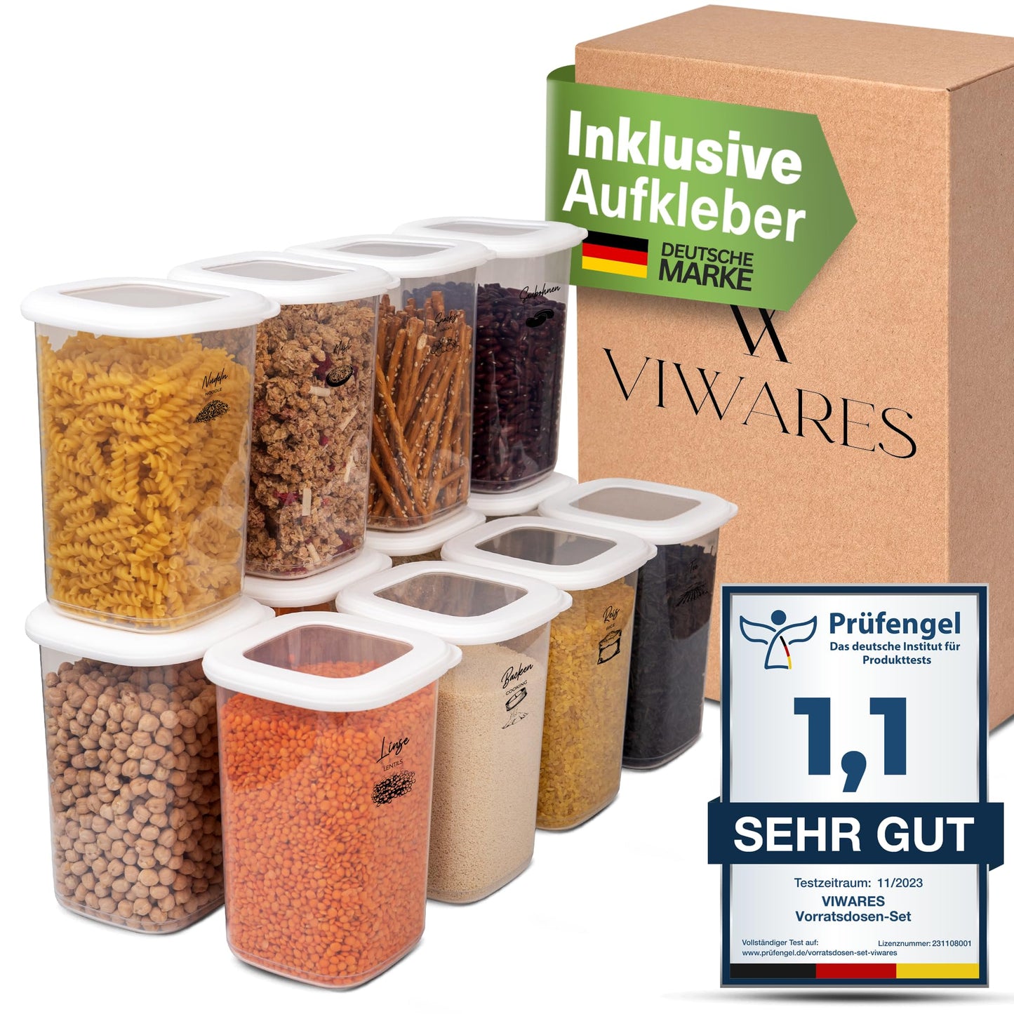 Viwares Vorratsdosen mit Deckel Luftdicht, 12er Vorratsbehälter Set BPA-Frei, Vorratsdose zur Müsli Mehl Aufbewahrung Küche, Praktische Organizer Küche, Frischhaltedosen für Lebensmittelaufbewahrung