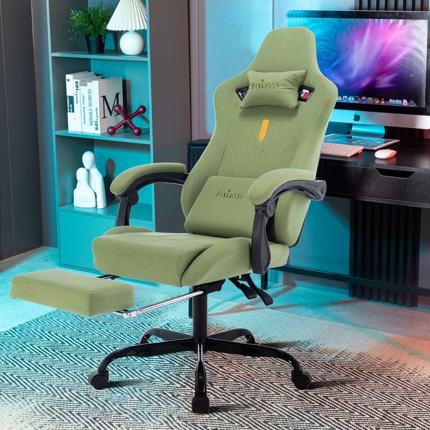 SUKIDA Gaming Stuhl Computerstuhl Ergonomischer Gaming Chair mit Fußstütze Bürostuhl Ergonomischer Computerstuhl mit Lendenwirbelstütze Schwarz