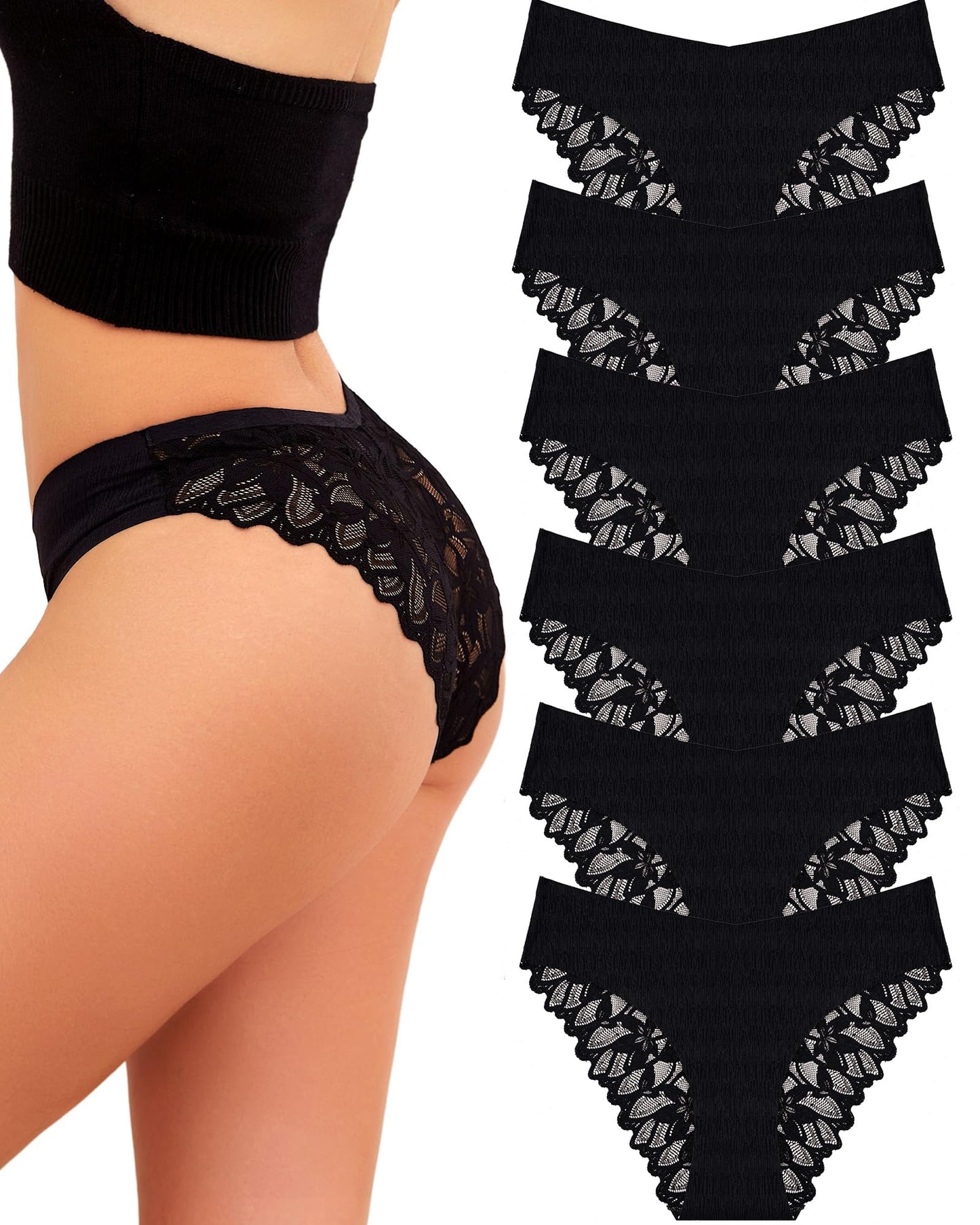 Women's Seamless Brazilian Panties Lace Hipster Underwear 6-Pack