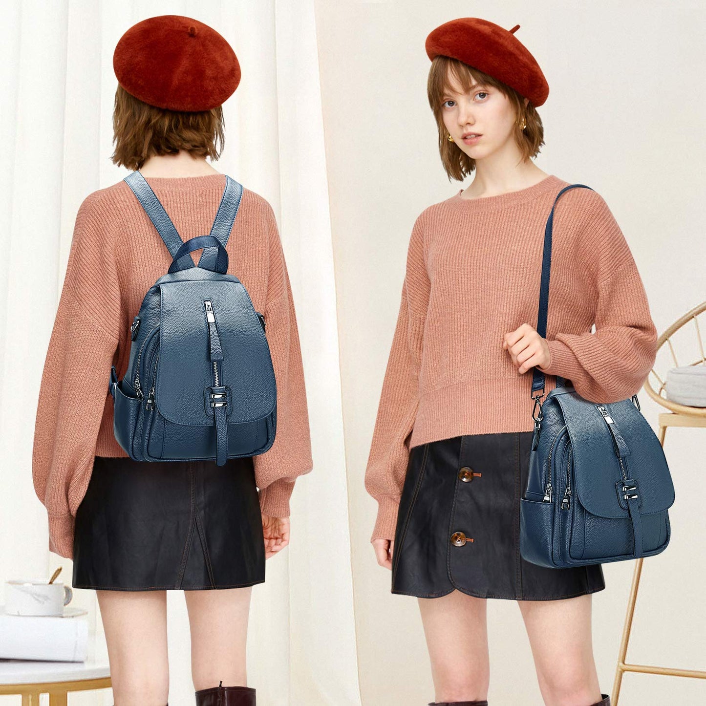 ALTOSY Genuine Leather Backpack Purse for Women