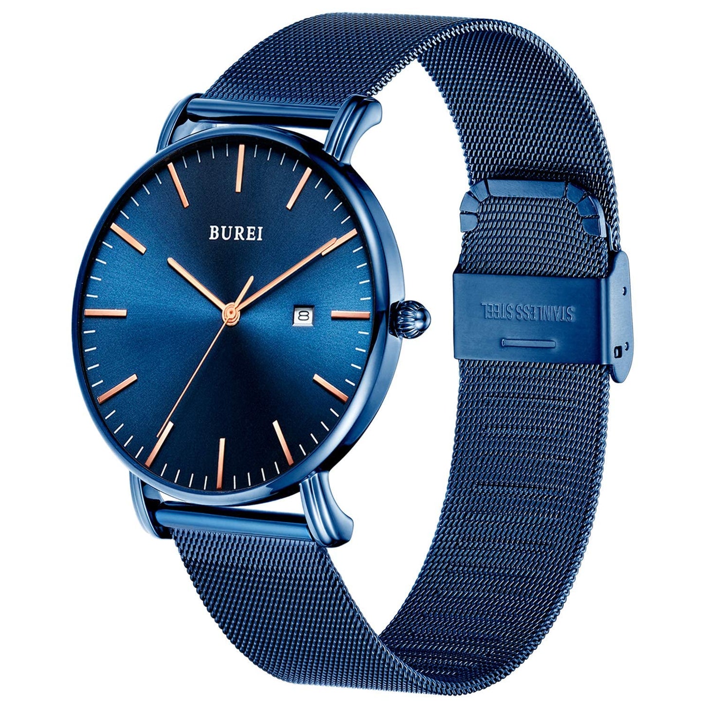 BUREI Ultra Dünne Uhren Herren Schwarze Analoges Datum Armbanduhr Herren mit Japanisches Quarzwerk, Geschenke für Männer