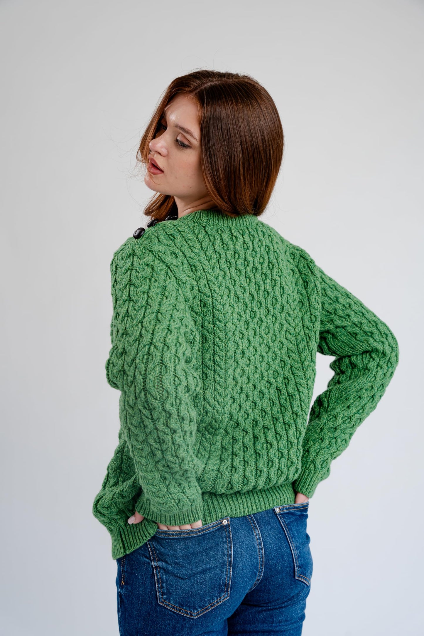 SAOL Women’s Merino Wool Sweater – Aran Knit with Side Buttons