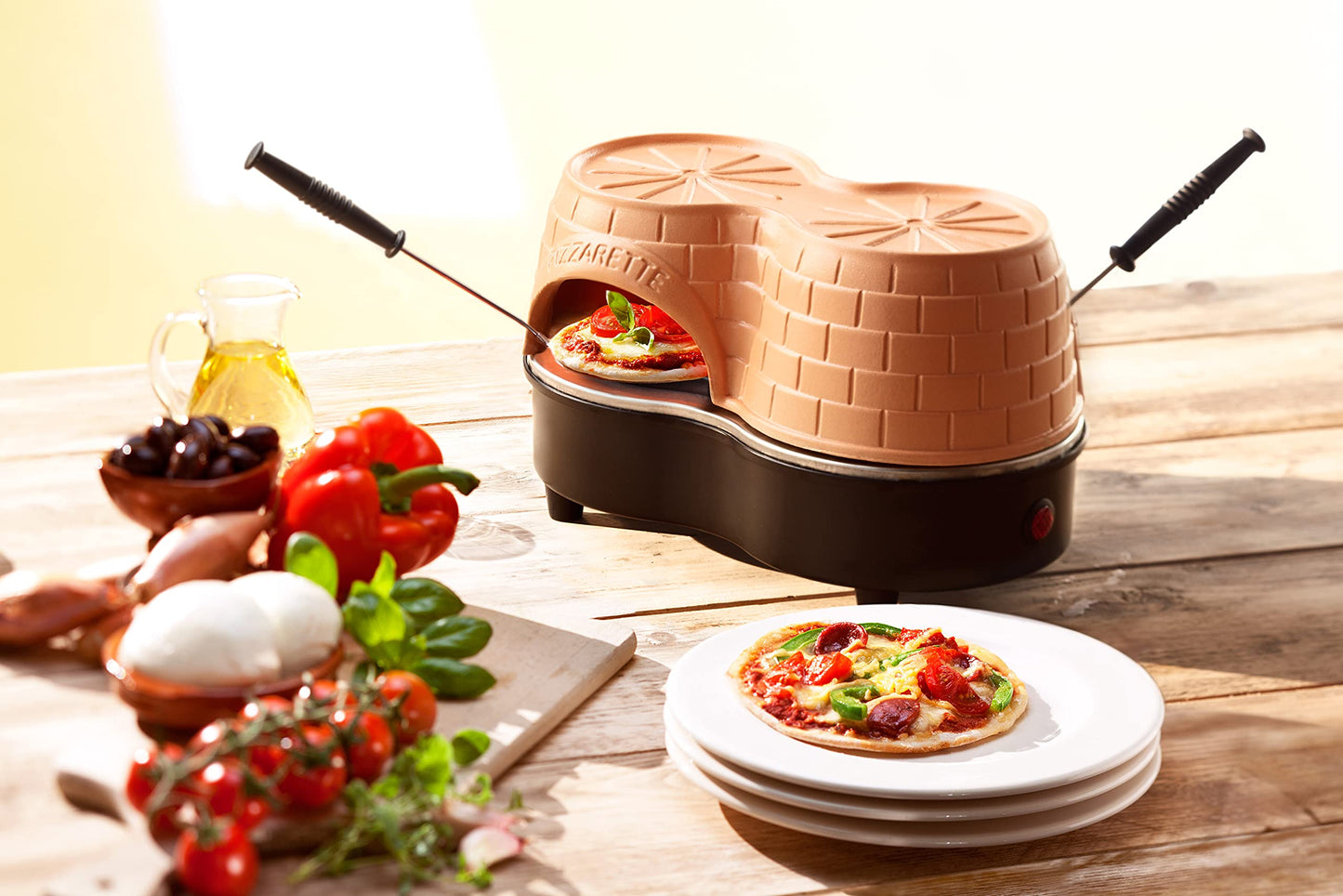 Emerio Pizzaofen, PIZZARETTE das Original, handgemachte Terracotta Tonhaube, patentiertes Design, für Mini-Pizza, echter Familien-Spaß für 8 Personen, PO-116124.1, Pink