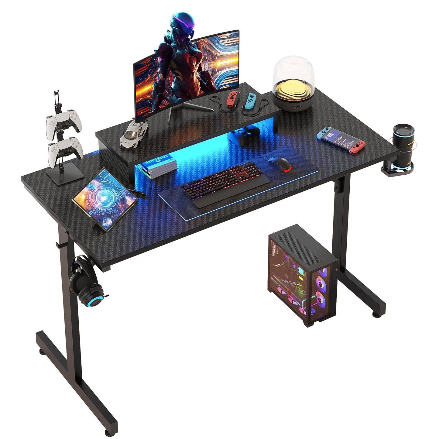 Bestier Kleiner Gaming-Schreibtisch 106,6 cm LED Computerschreibtisch mit Monitorständer, Gamer-Arbeitsstation mit Becherhalter & Headset-Haken für Home-Office, Schlafzimmer, kleine Räum