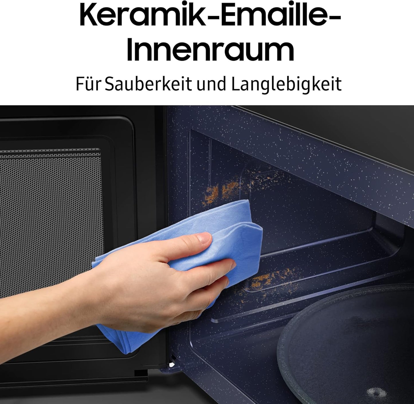 Samsung MS23DG4504AGE1 Solo-Mikrowelle ohne Grill, 23 l, 800 W, Home Dessert, Quick Defrost, Healthy Cooking, Warmhaltefunktion, Schwarz Edelstahl