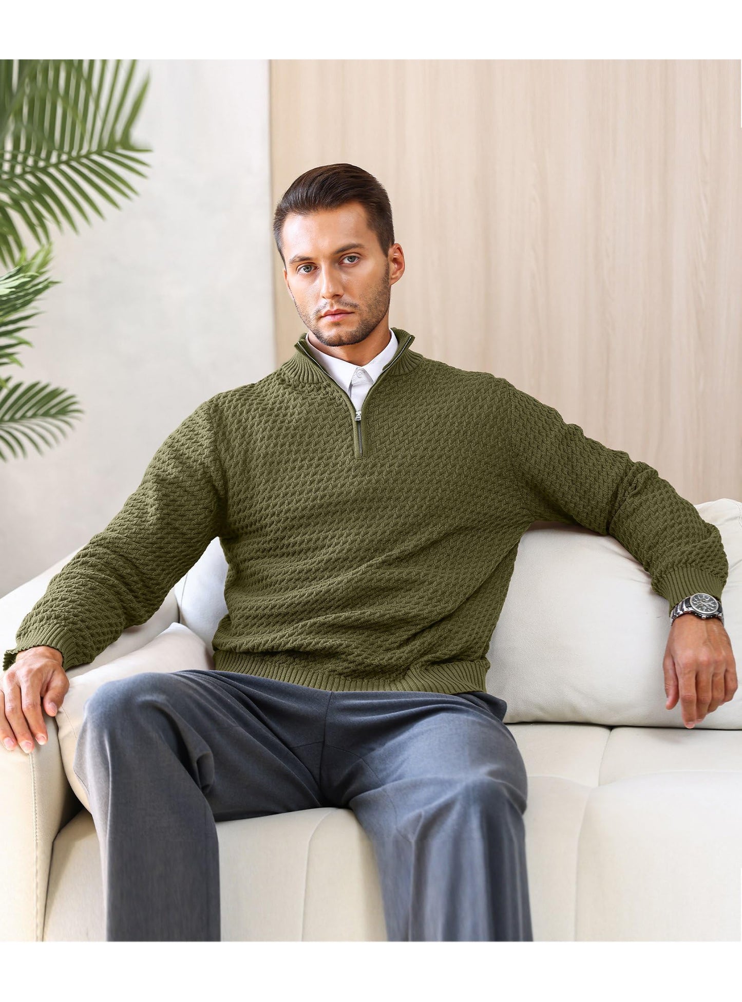 HYPESTFIT Men’s 1/4 Zip Turtleneck Sweater – Warm Knit Pullover